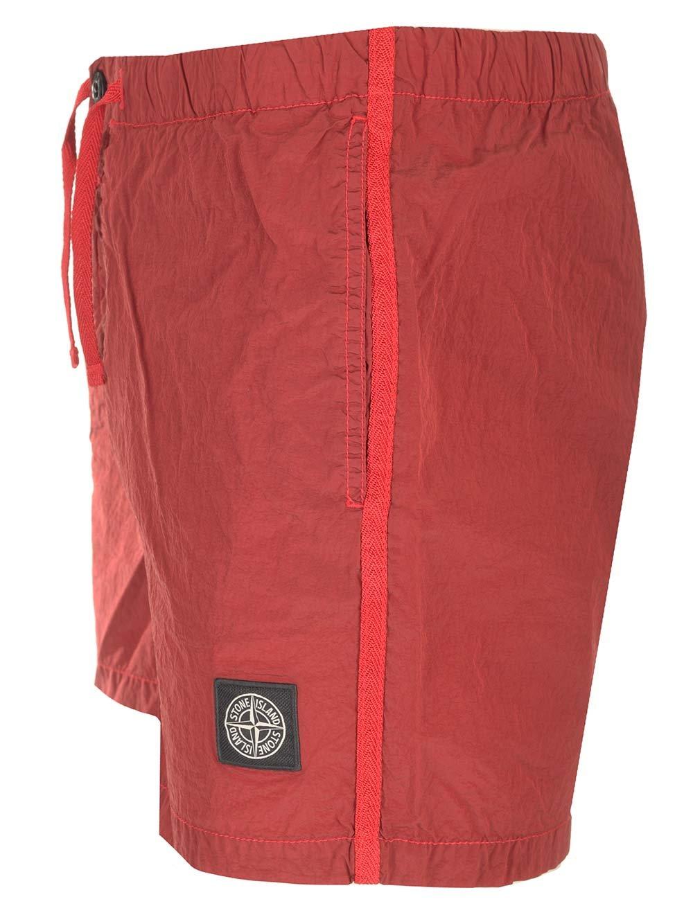 Shop Stone Island Compass Patch Swim Shorts Shorts In Rosso