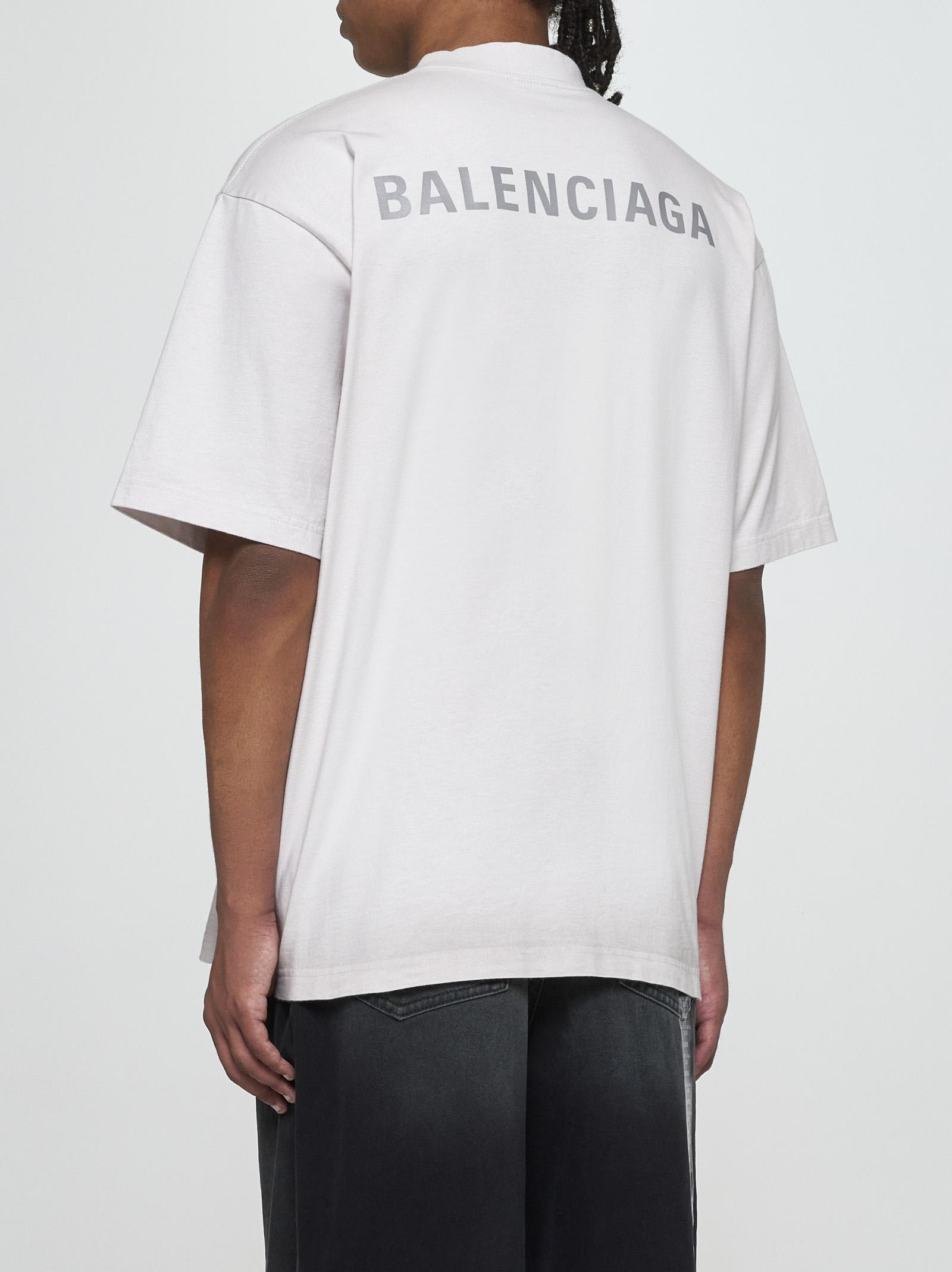 Shop Balenciaga Standing Collar Logo Print T-shirt In Beige