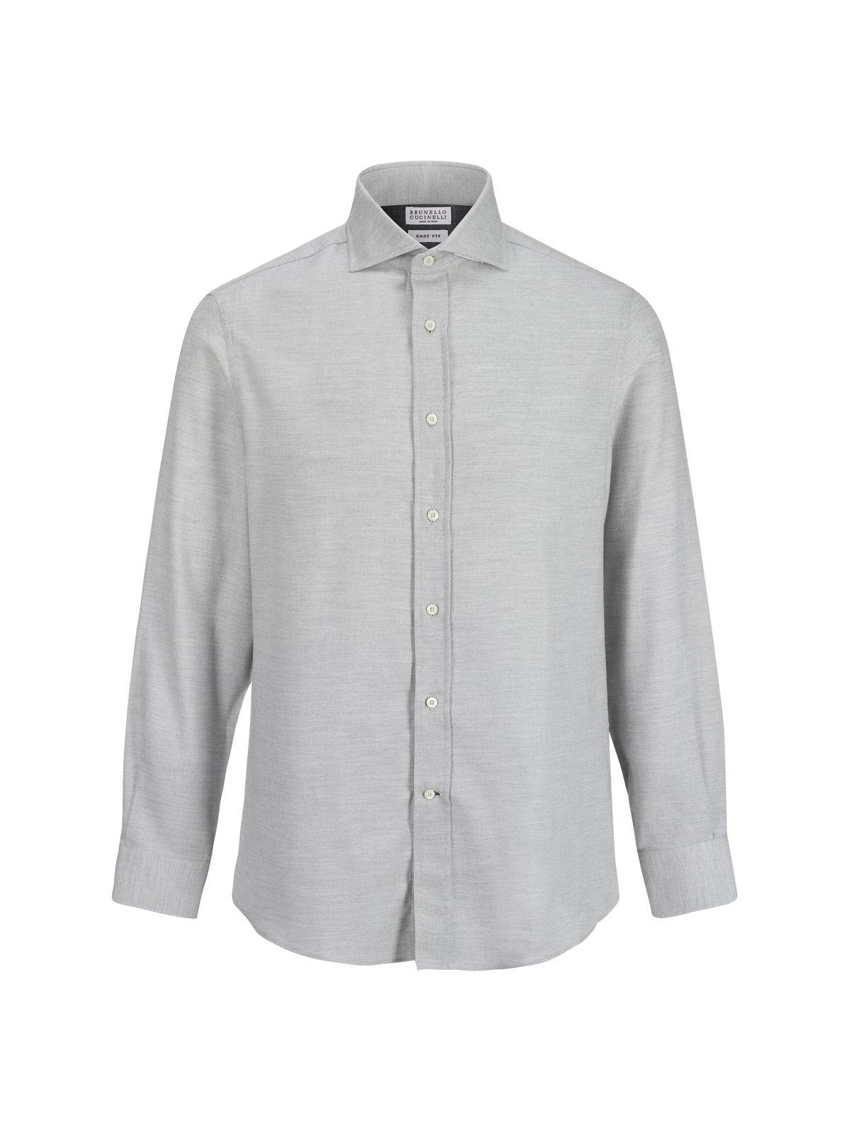 Shop Brunello Cucinelli Herringbone Twill Shirt In Perla