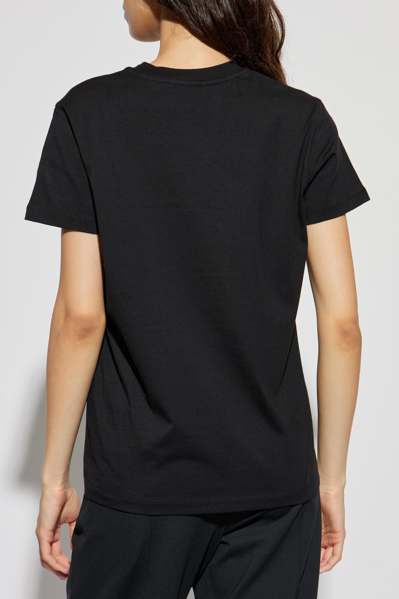 Moncler Black T-shirt With Embroidered Logo On The Front And Logo Patch On The Sleeve In Cotton Woma In Black
