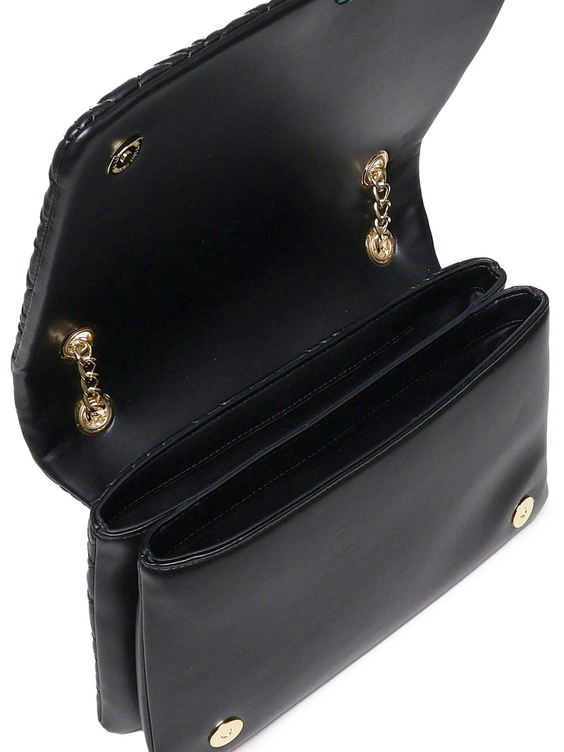 Shop Love Moschino Logo Lettering Chain Linked Shoulder Bag In Nero E Oro