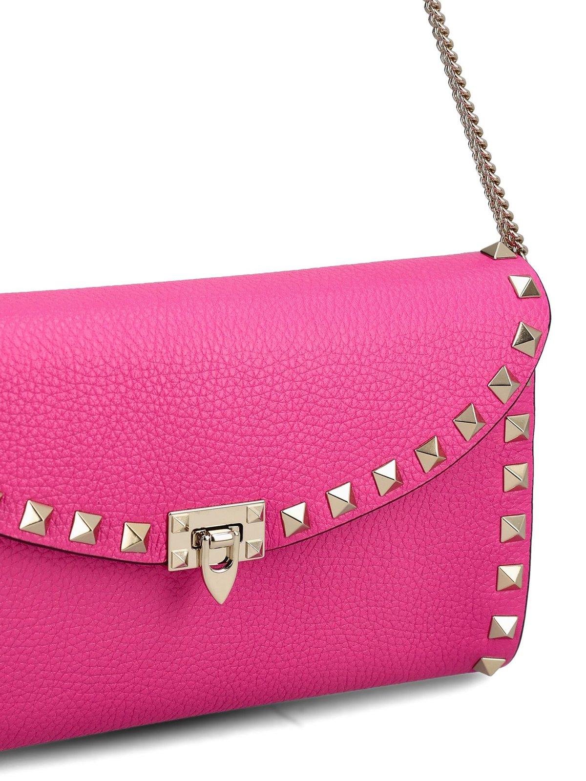 Shop Valentino Garavani Rockstud Fold-over Shoulder Bag In Pinkpp