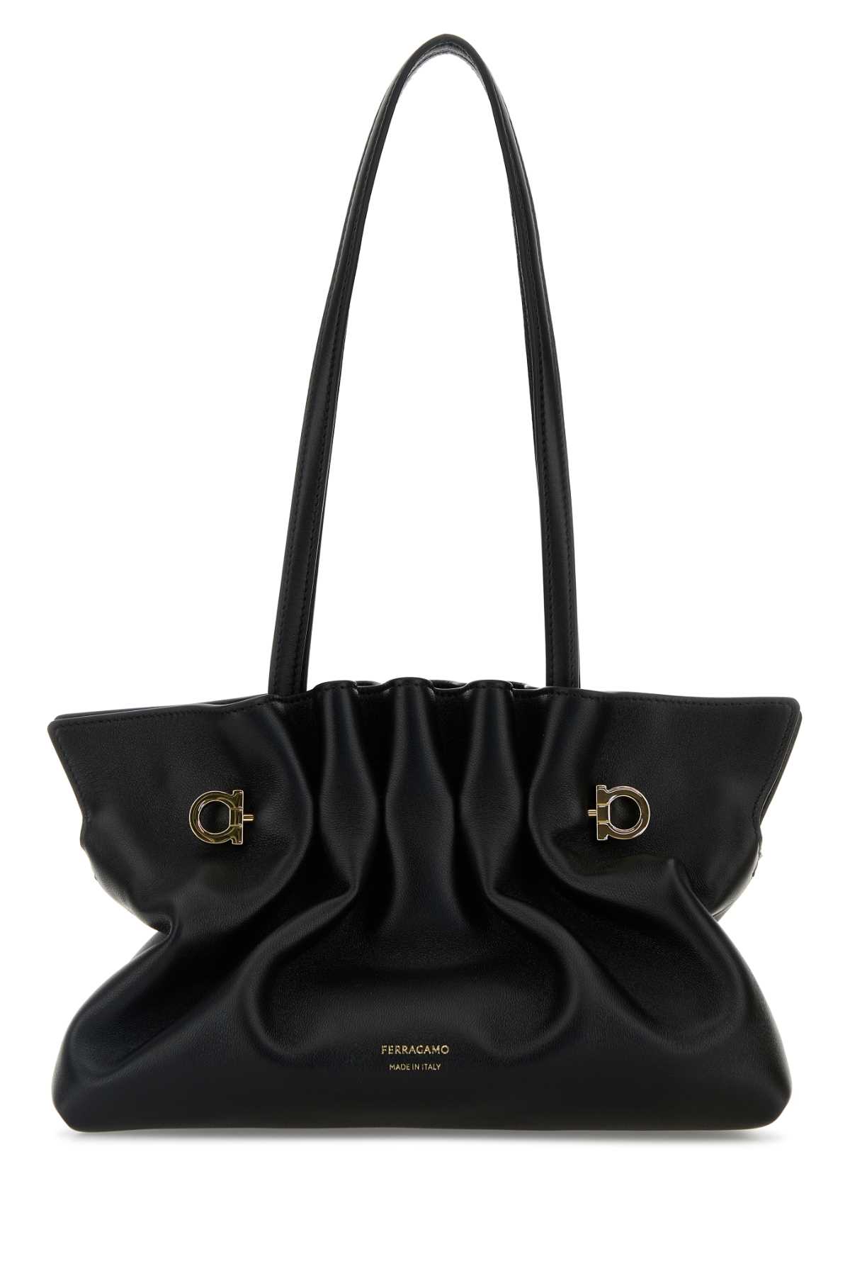 Ferragamo Black Crossbody Bag With Embossed Logo Lettering On The Front And Gancini In Leather Woman