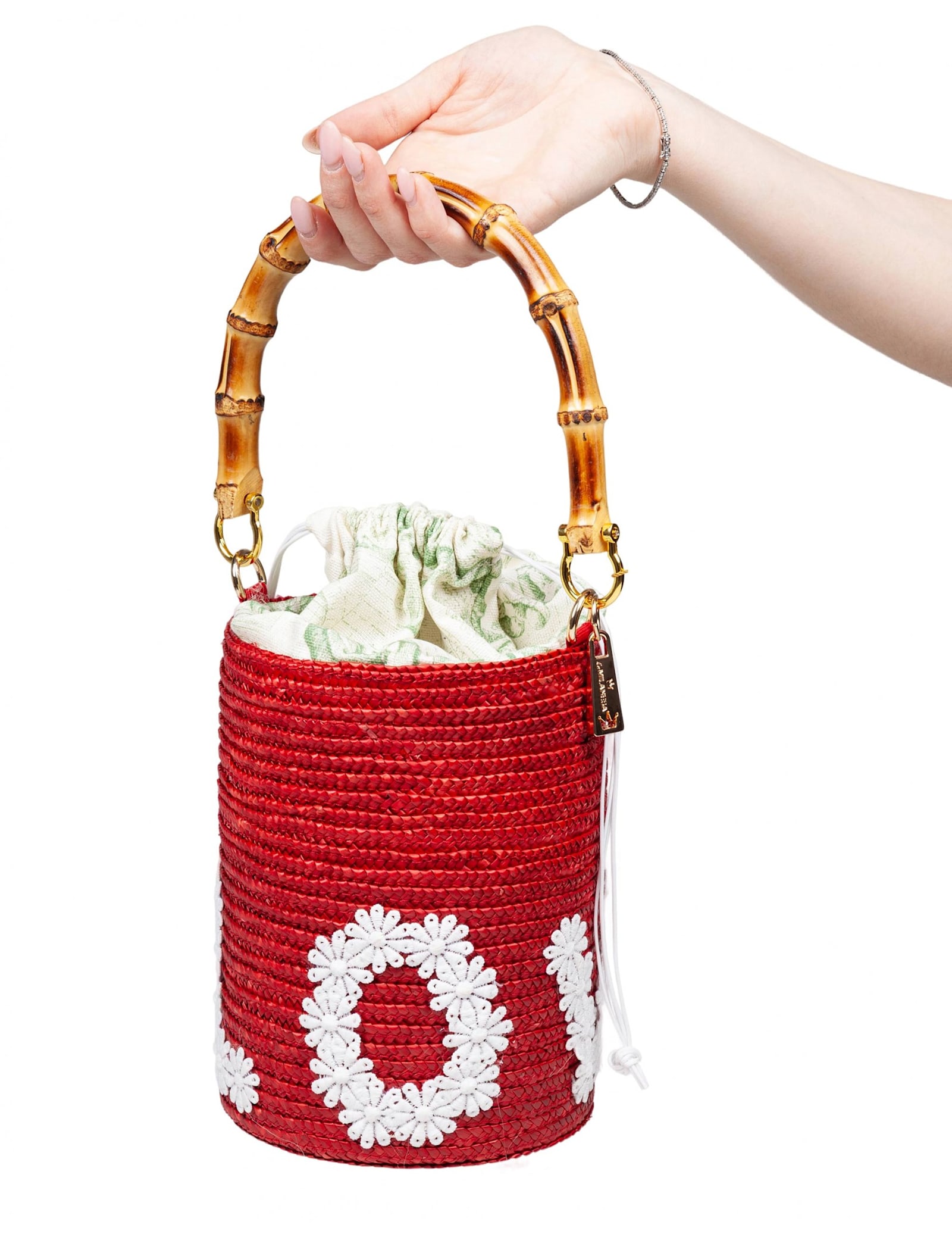 La Milanesa Love Bucket Bag In Straw Color Red