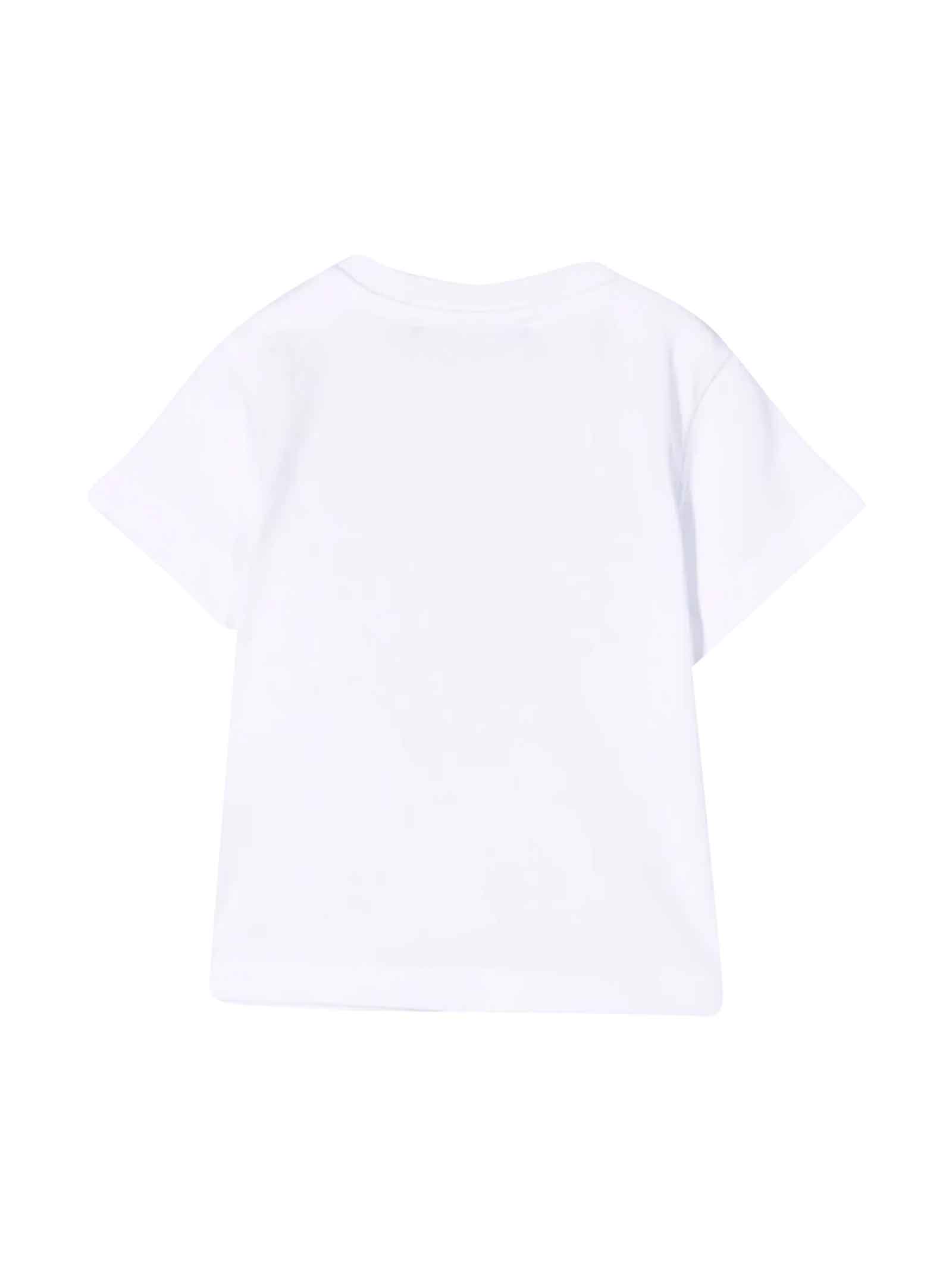 Shop Balmain White Baby T-shirt With Blue Print In Bianco/azzurro