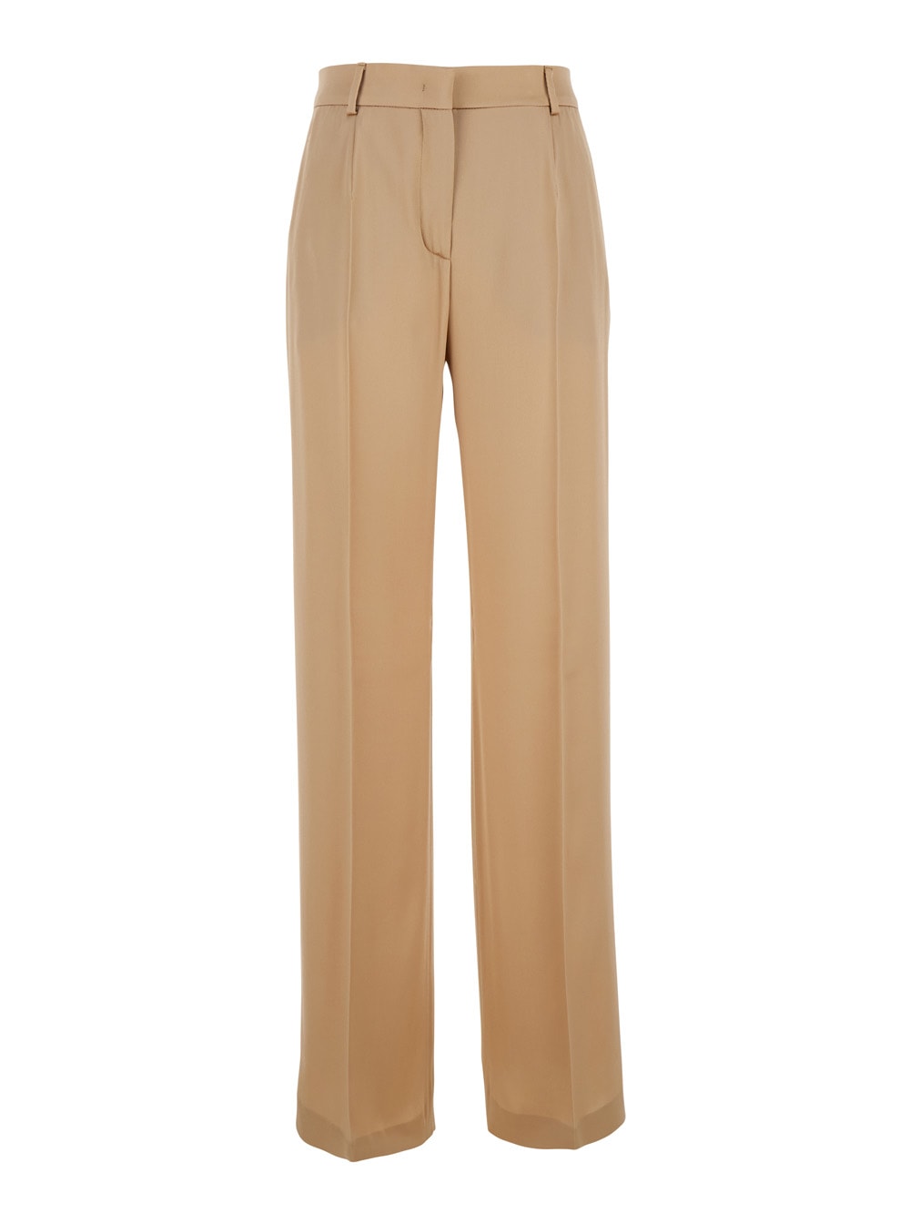 Beige Pants With High Waist And Belt Loops In Silk Blend Woman