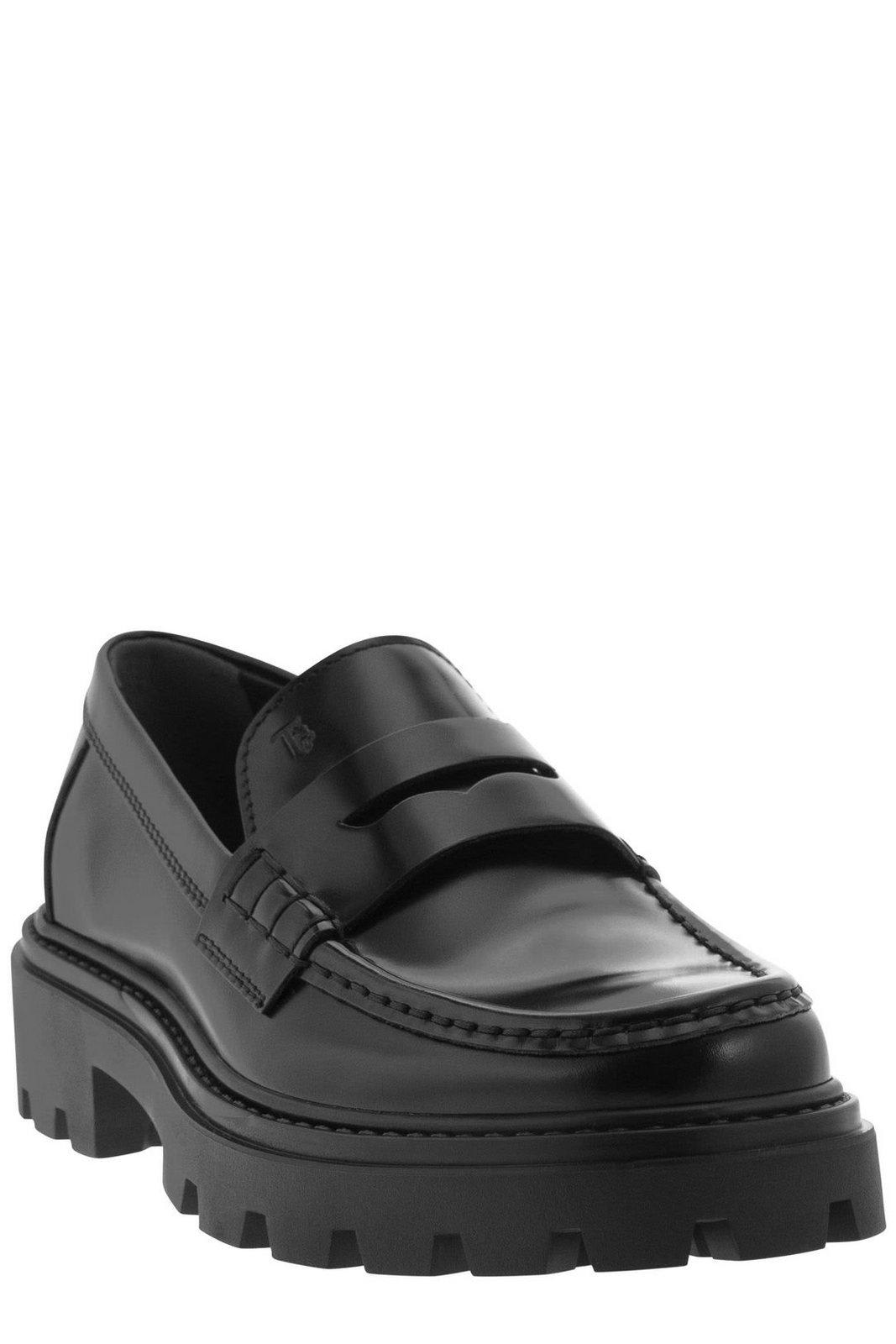 Shop Tod's Penny Bat Chunky Loafers In Black