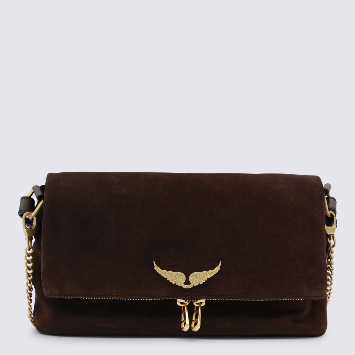 Zadig & Voltaire Wood Leather Rock Ii Suede Shoulder Bag In Brown