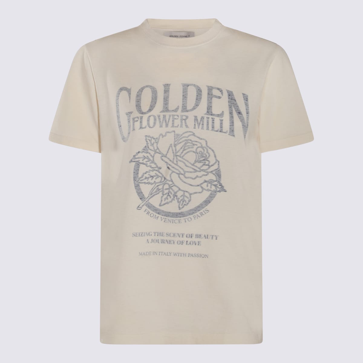 Shop Golden Goose Cream And Grey Cotton T-shirt In Heritage White