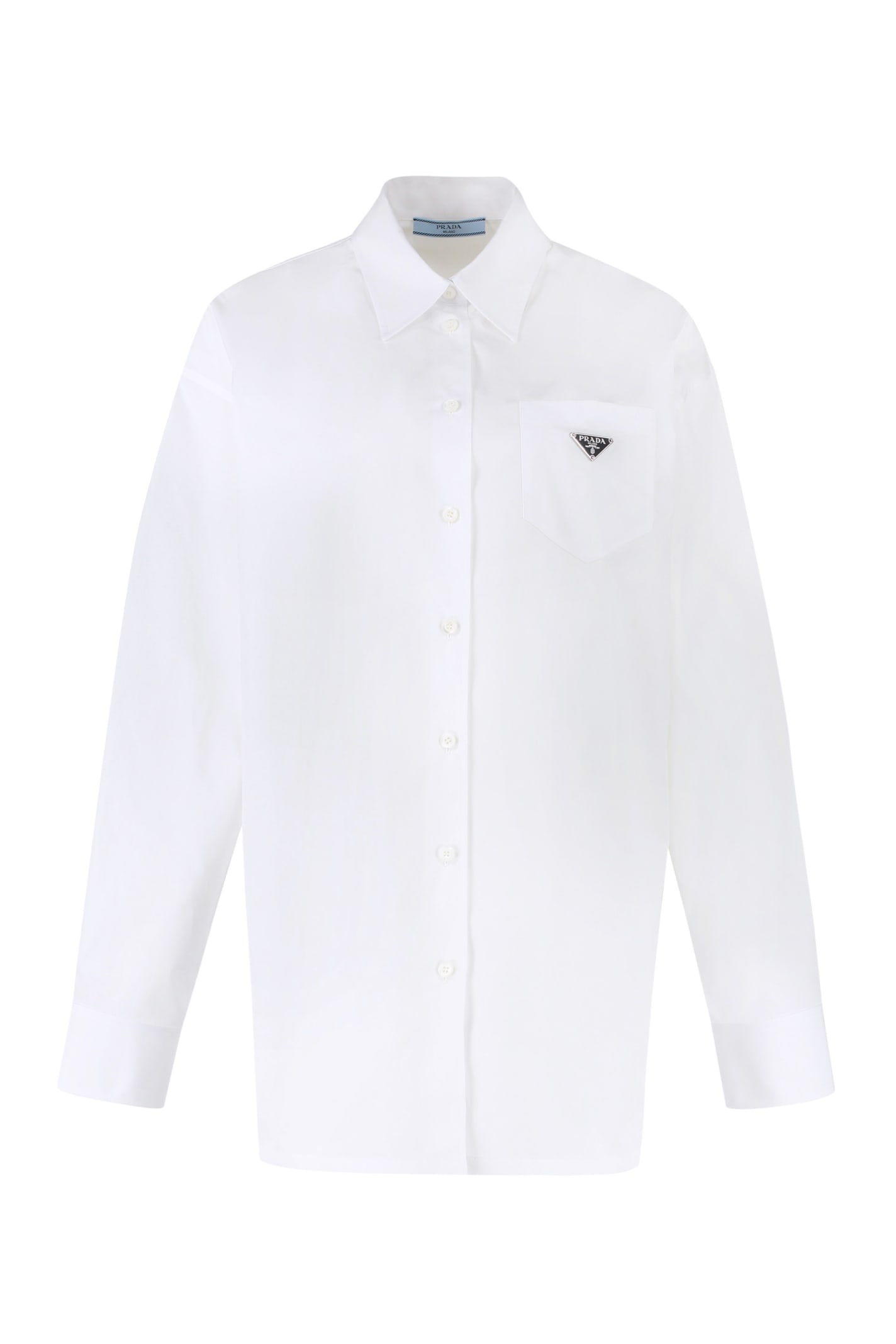 Shop Prada Long Sleeve Cotton Shirt In White