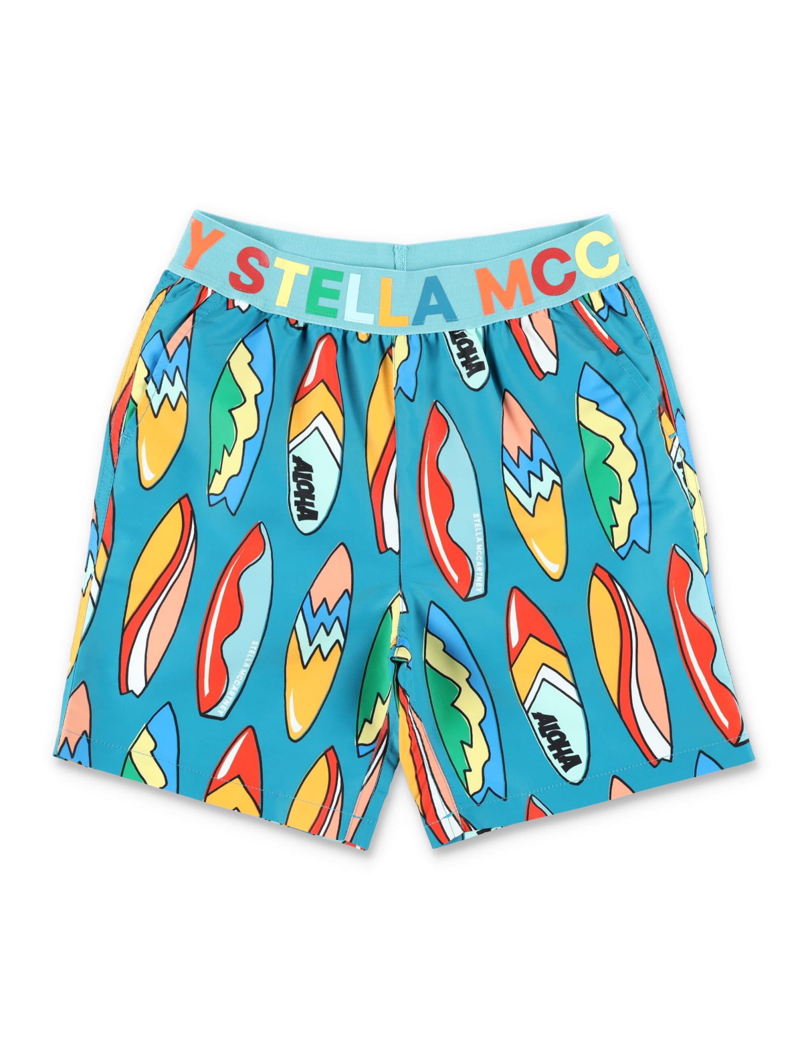 Shop Stella Mccartney Swim-board Printed Swim Shorts In Blue