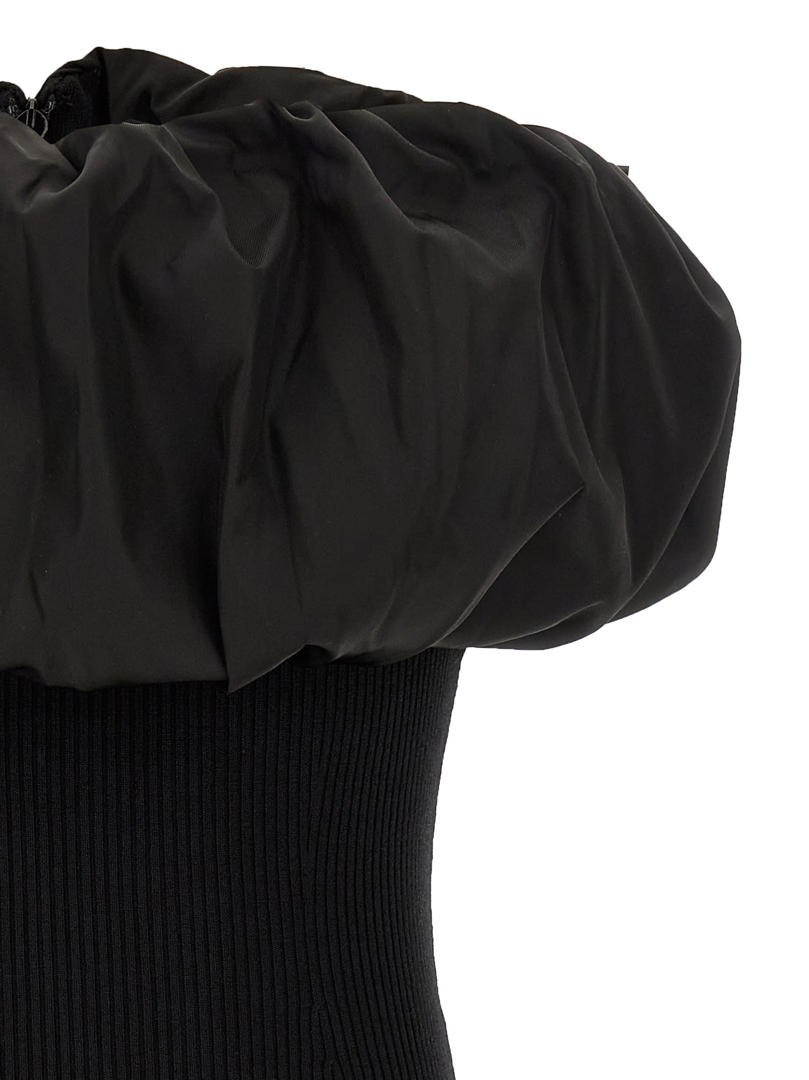 Ganni Black Ribbed Knit Top With Off-shoulder Design In Black