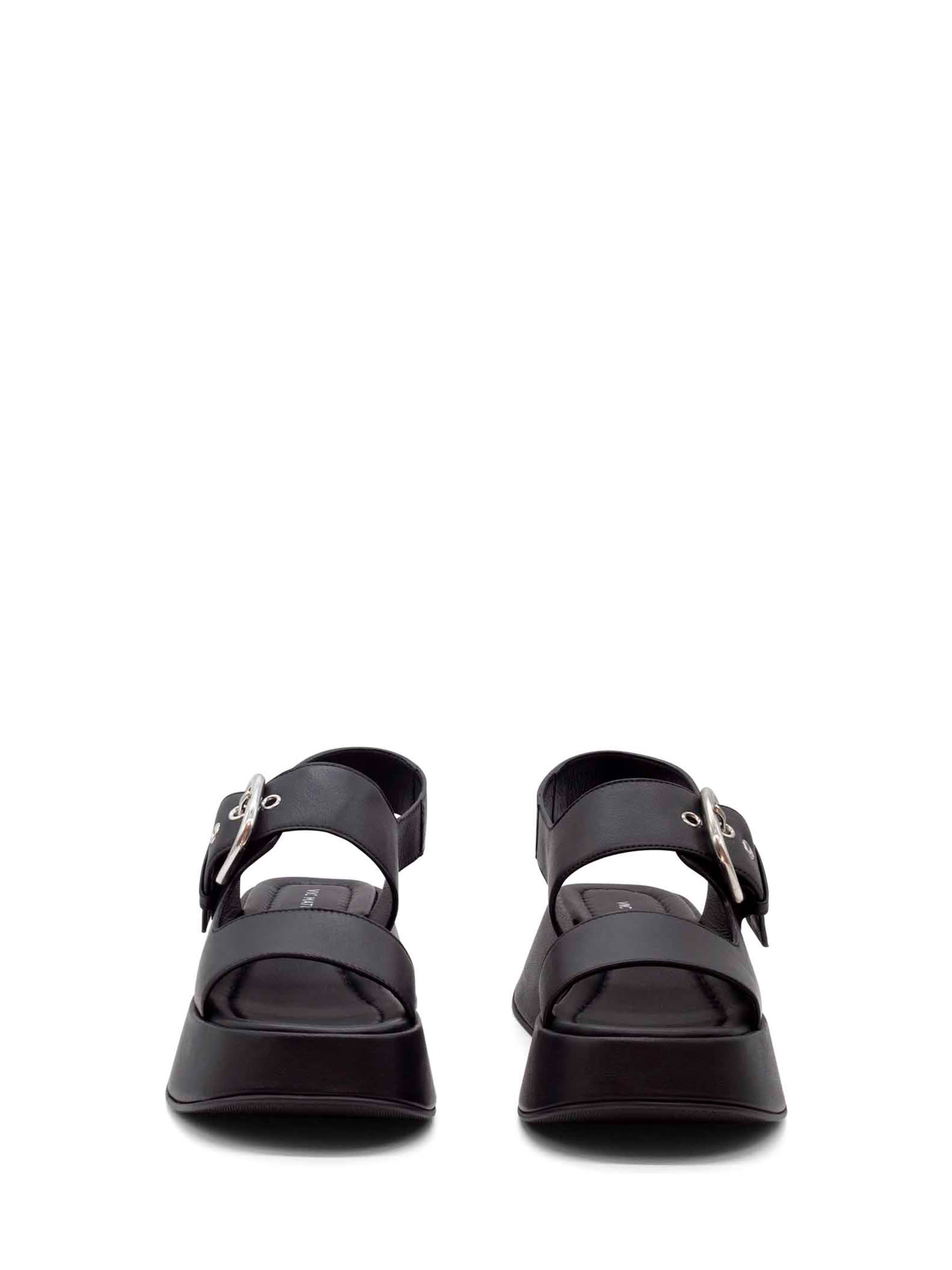 Shop Vic Matie Black Leather Sandal With Maxi Buckle In Nero