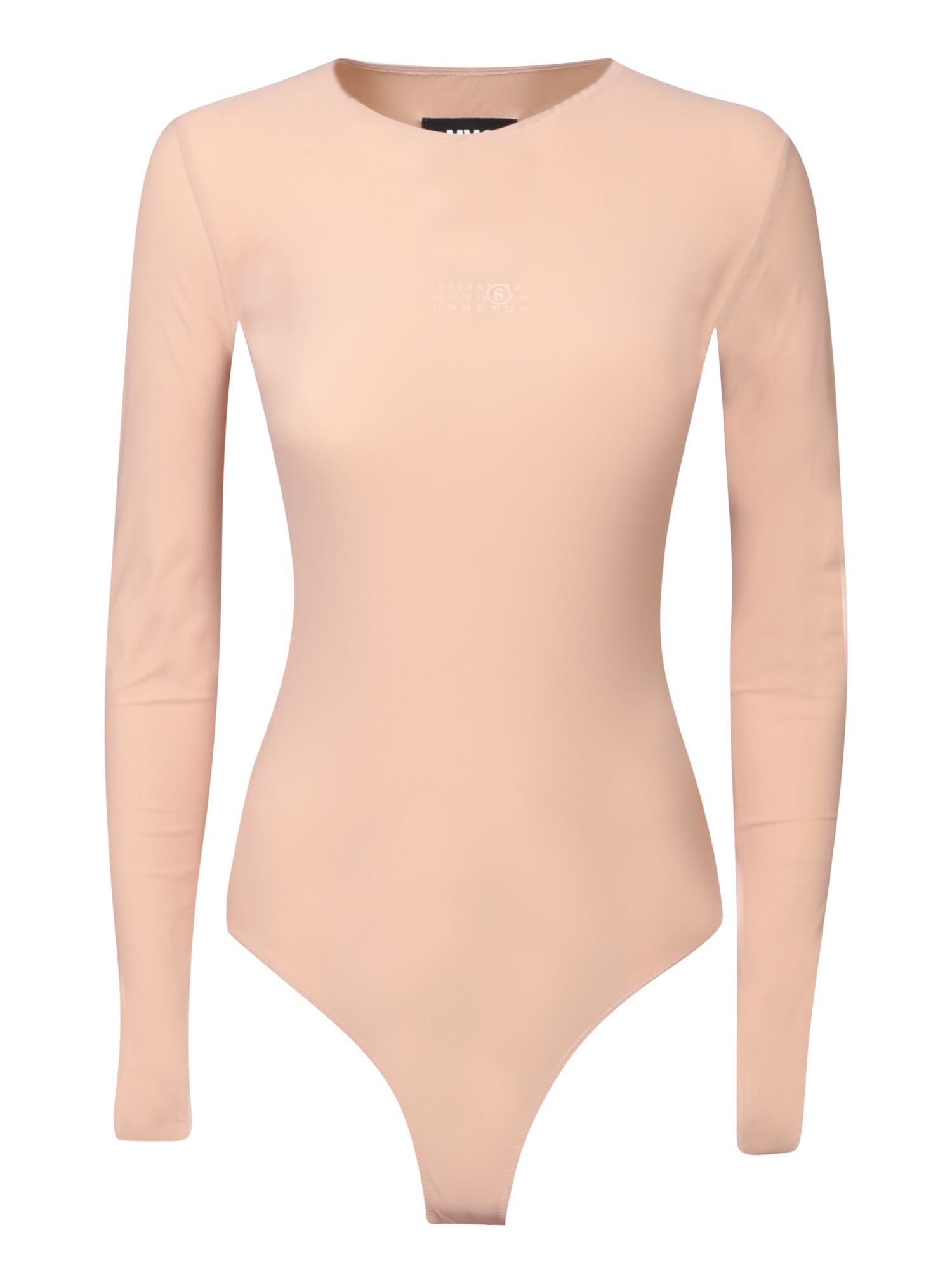 Shop Mm6 Maison Margiela Front Number Graphic Peach Bodysuit In Pink