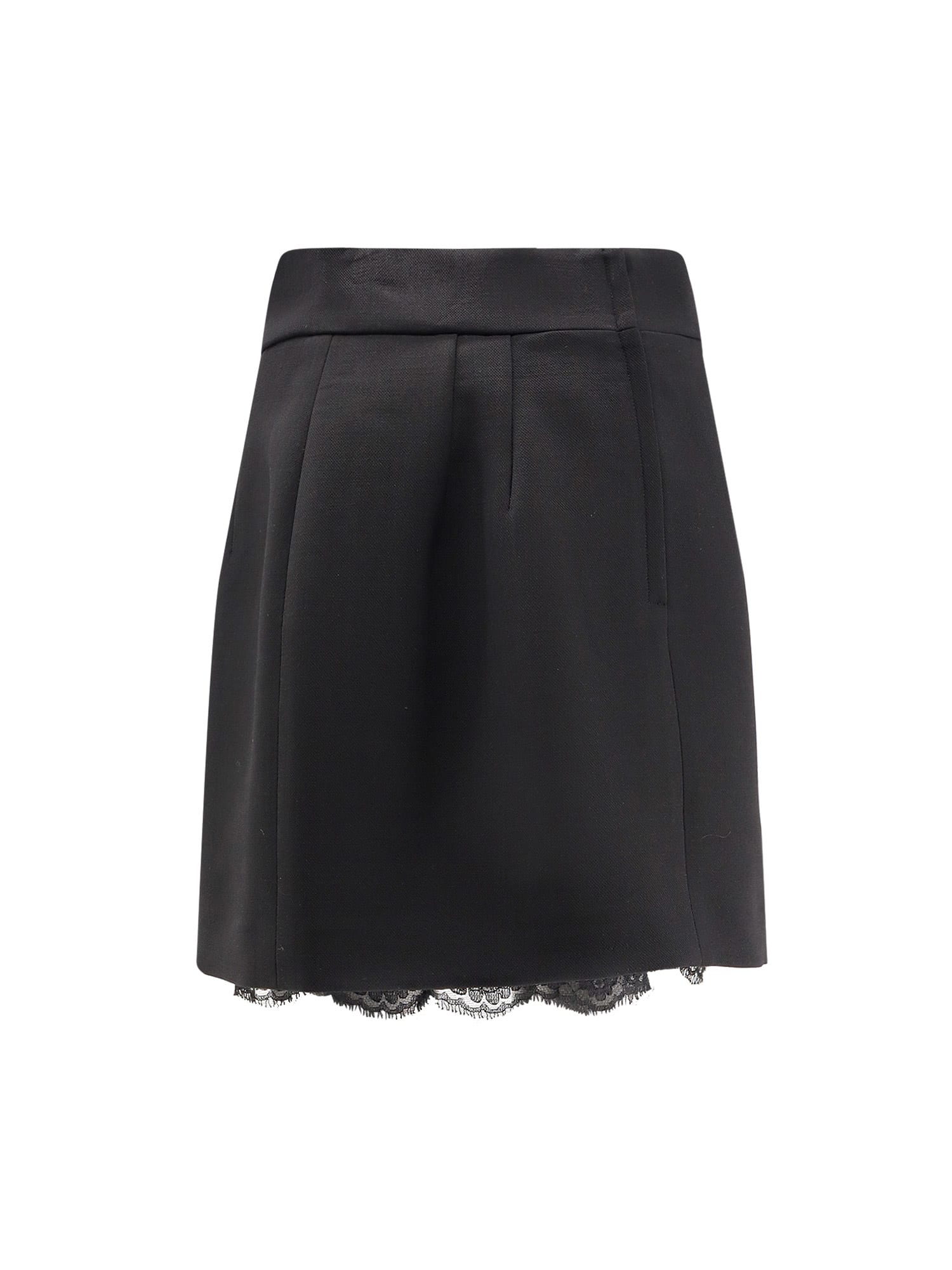 Dolce & Gabbana Women Virgin Wool Miniskirt With Lace Detail In Black