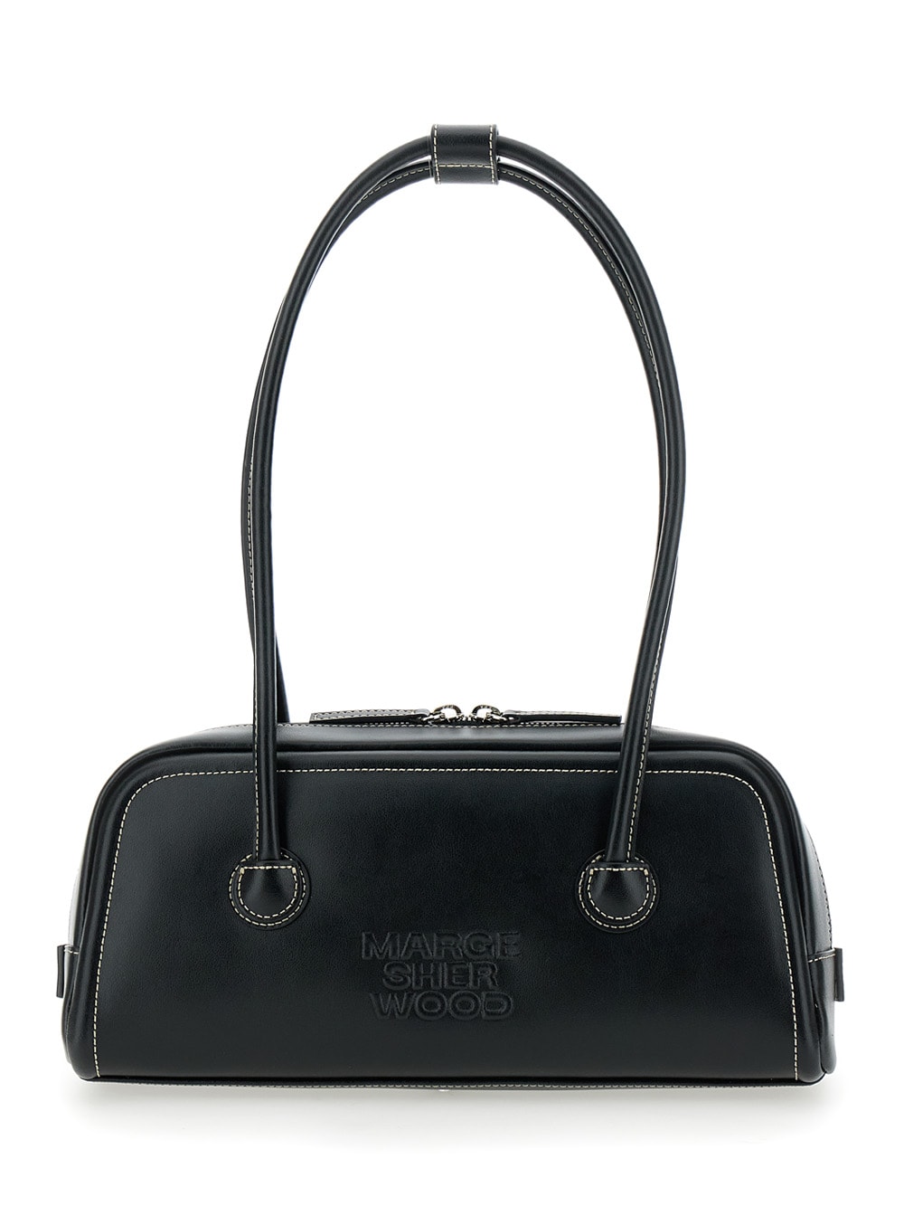 Black Shoulder Bag With Logo Lettering On The Front In Soft Leather Woman