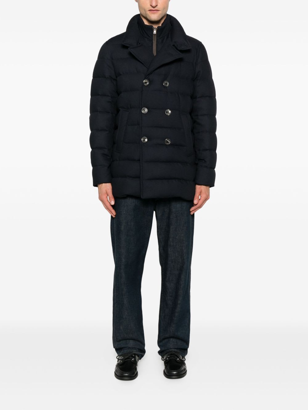 Herno Double-breasted Puffer Jacket With Quilted Texture In Black