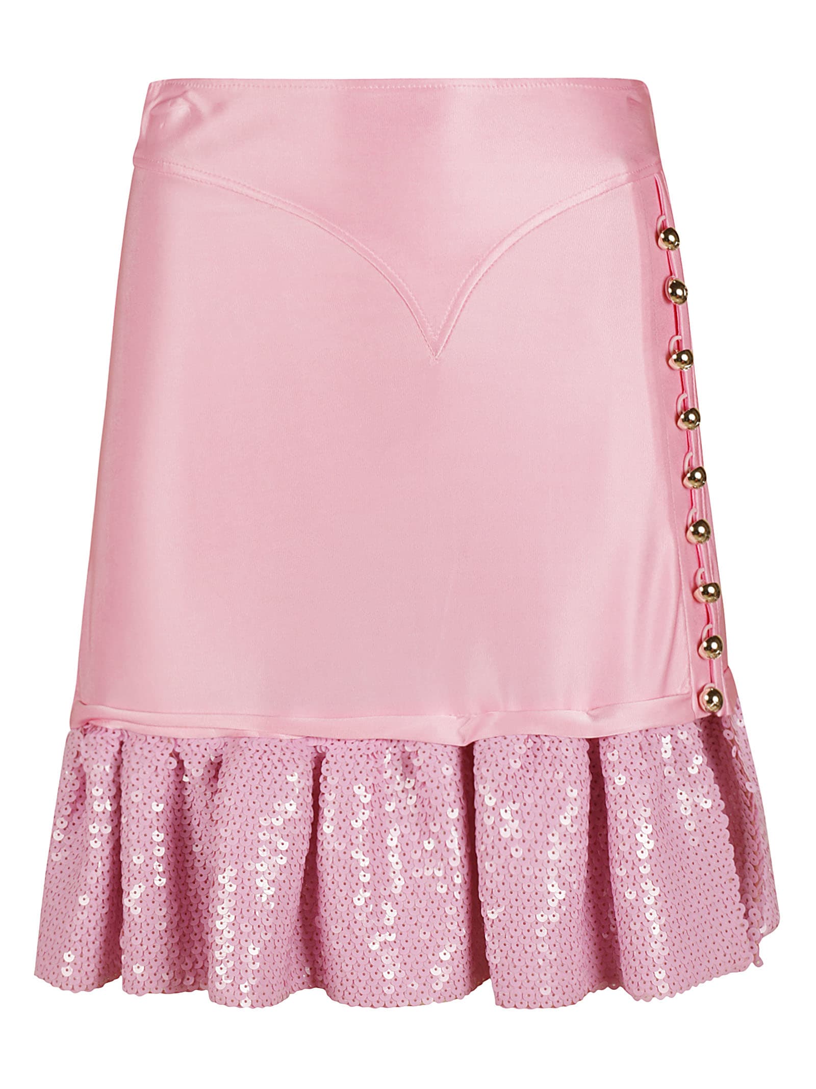 RABANNE BUTTON SIDED BEAD EMBELLISHED PLEATED SHORT SKIRT