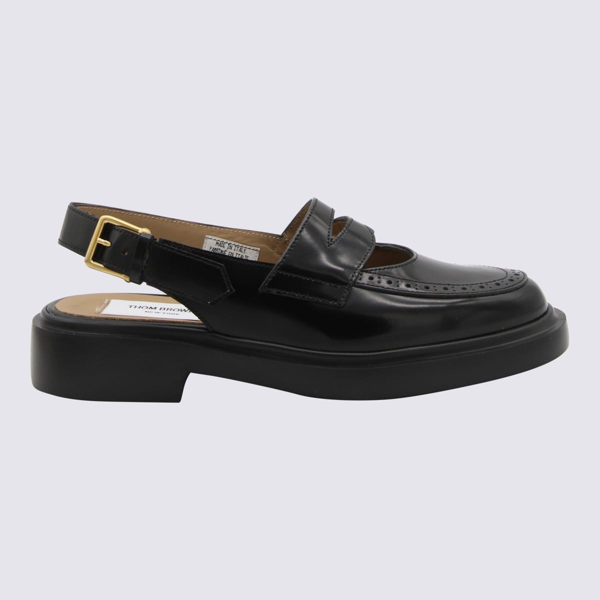 Shop Thom Browne Black Leather Slingback Loafers