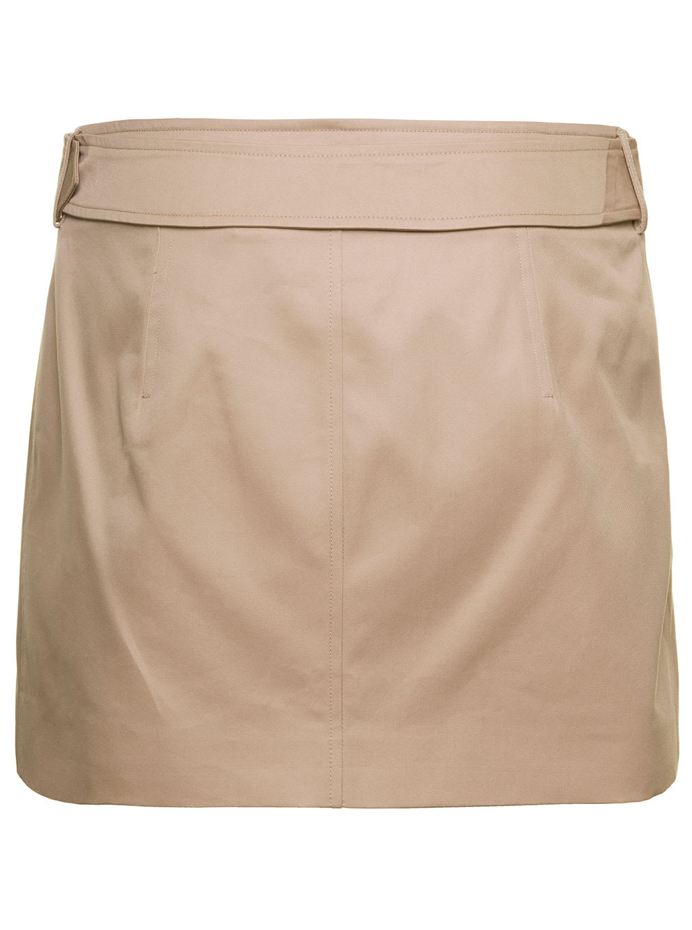 Shop Burberry Brielle Beige Mini Skirt With Belt And Button Fastening In Cotton Woman