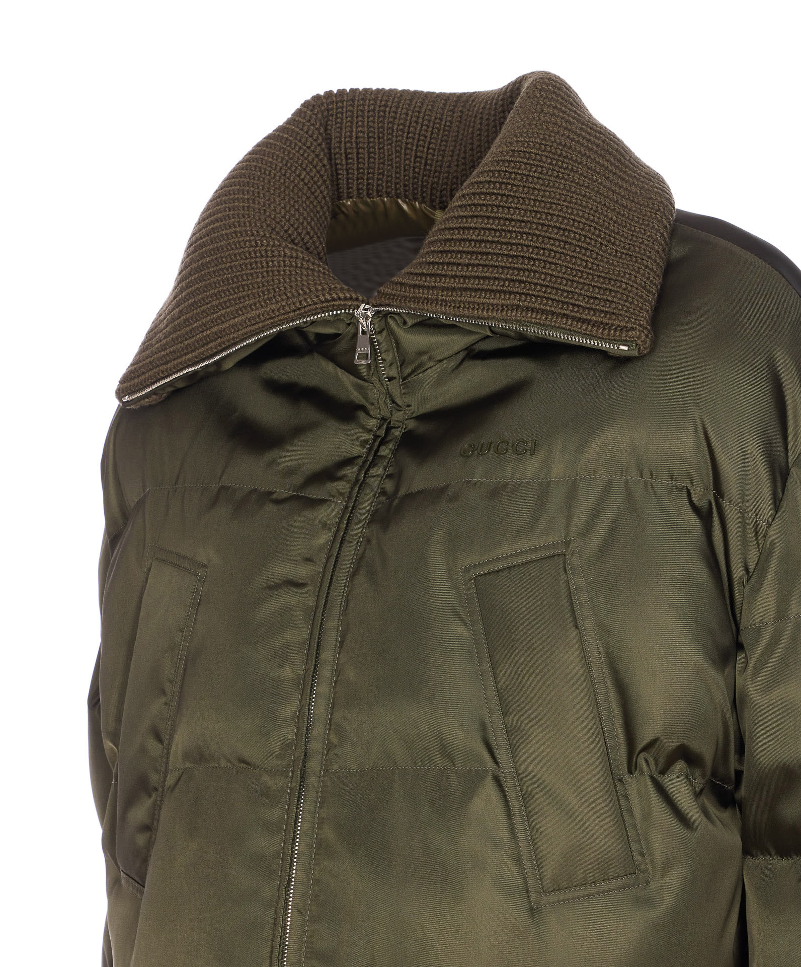 Gucci Cropped Bomber Jacket Drawstring Hem In Green