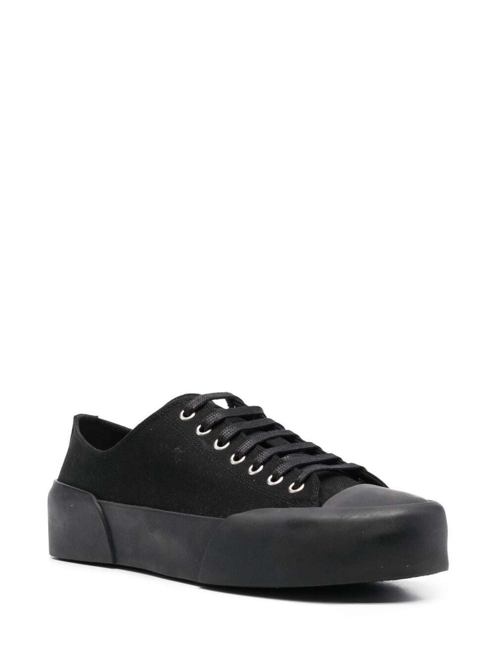 Shop Jil Sander Black Low Top Sneakers In Canvas And Leather Man