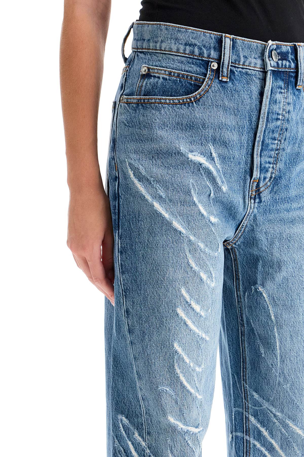 Shop Alexander Wang Distressed Jeans With Lettering Logo In Vintage Medium Indigo (light Blue)