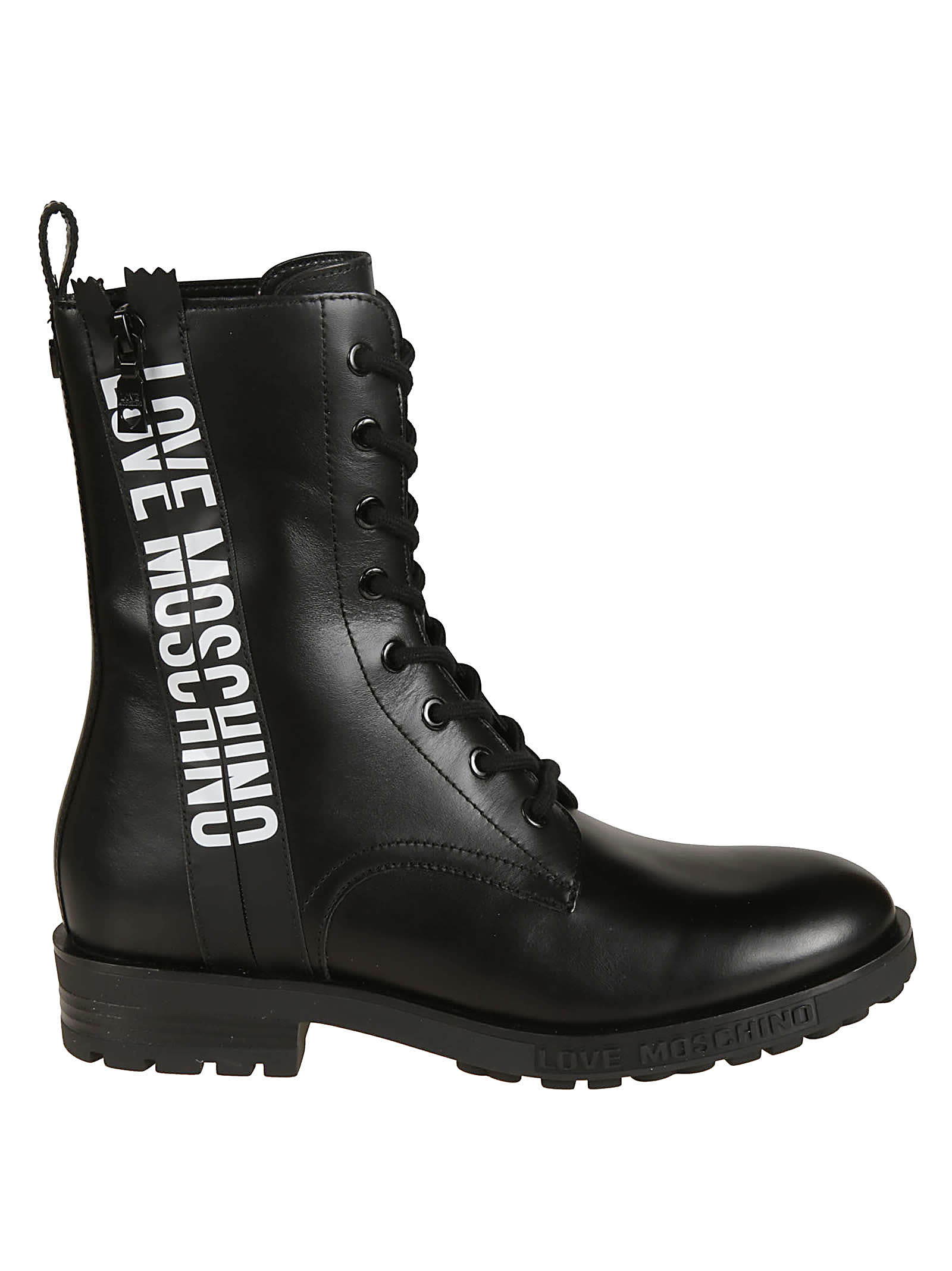 Love Moschino Logo Print Side Zip Lace-up Boots