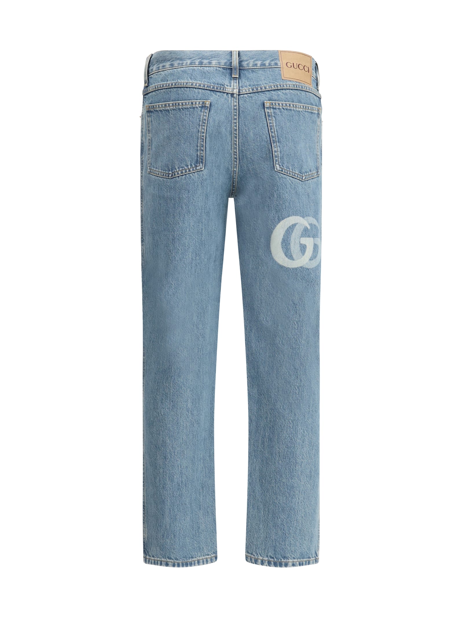 Gucci Men Laser-etched Double G Jeans In Blue/ivory