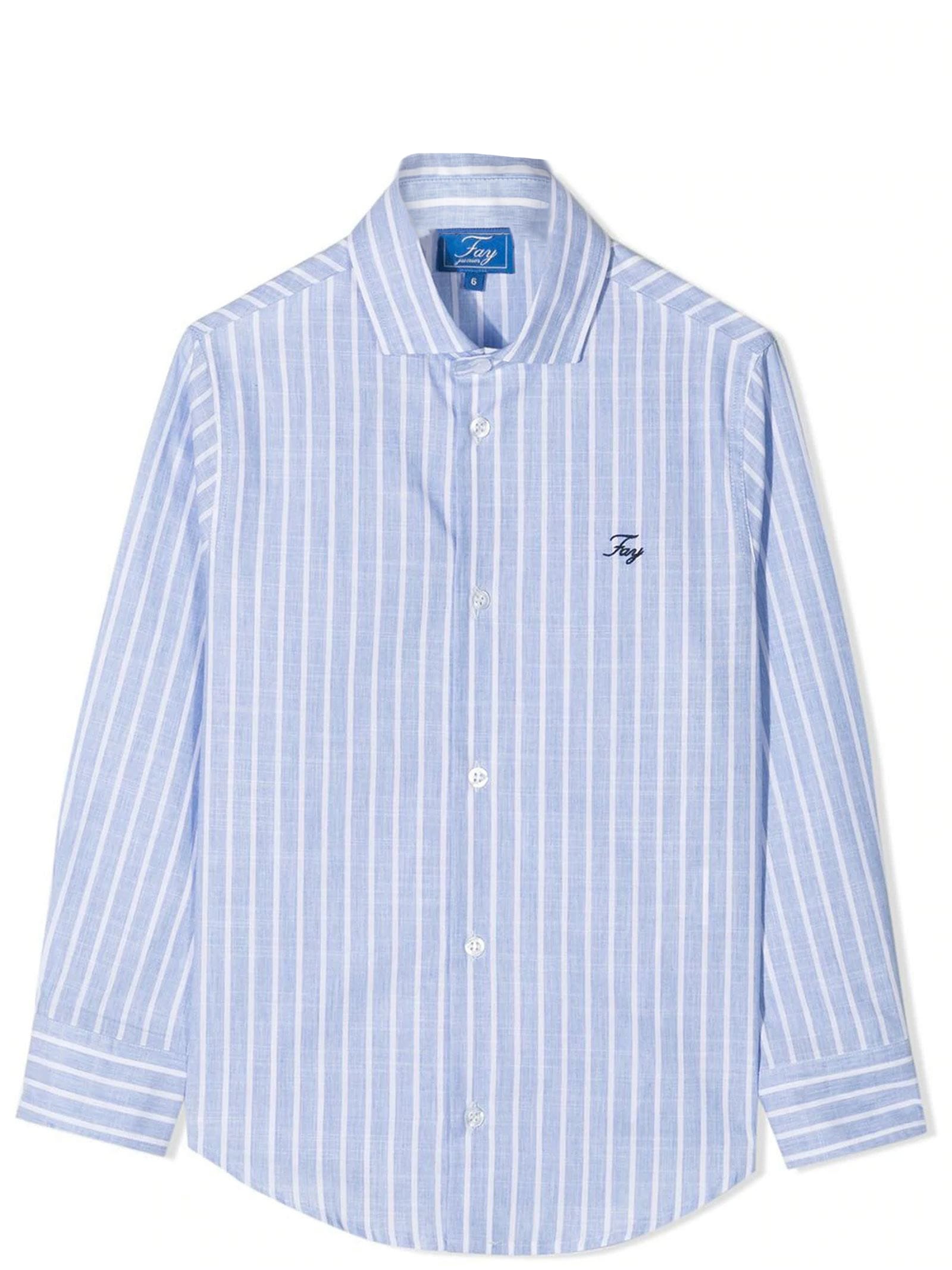 Fay Sky Blue And White Cotton Shirt