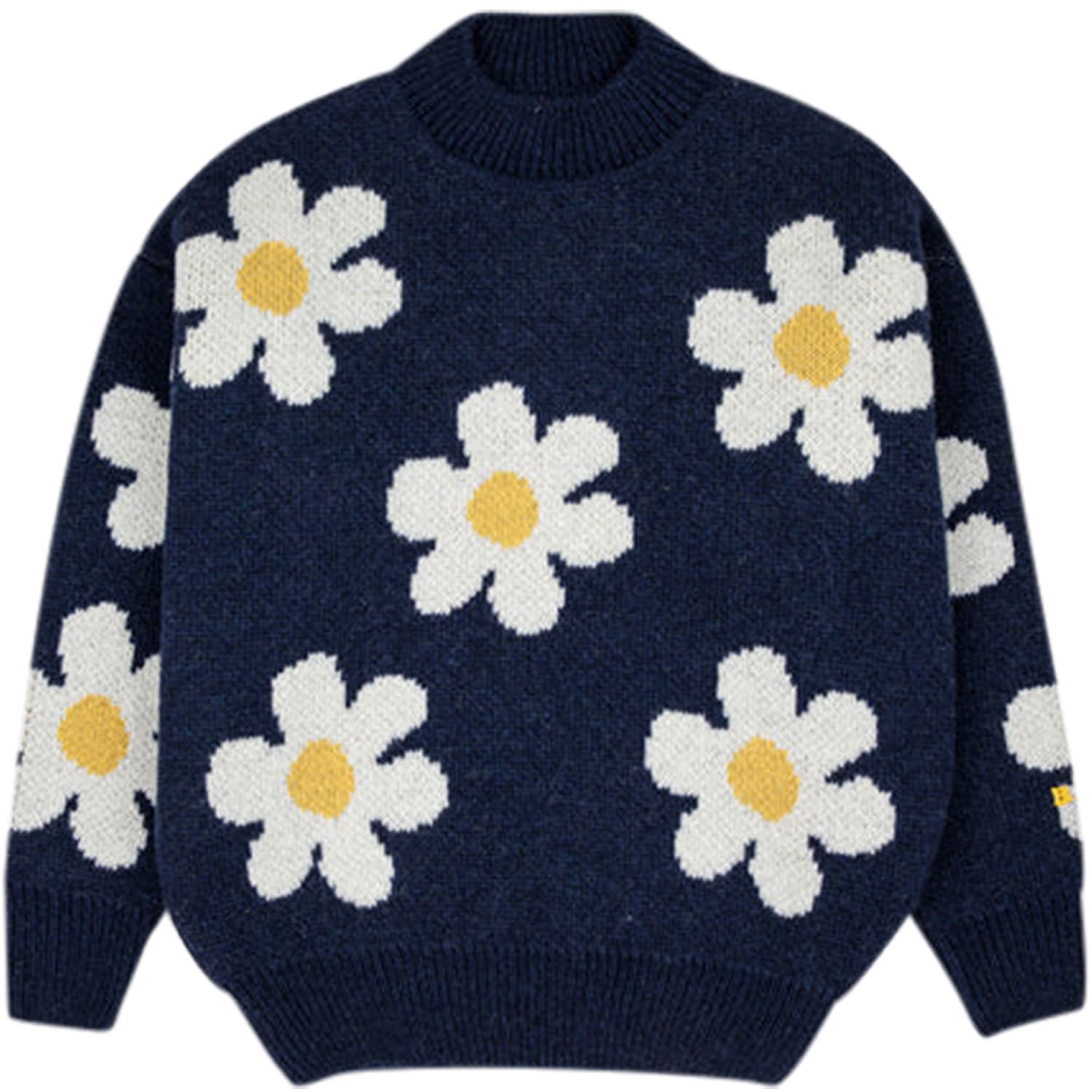 BOBO CHOSES BLUE SWEATER FOR GIRL WITH DAISY EMBROIDERY