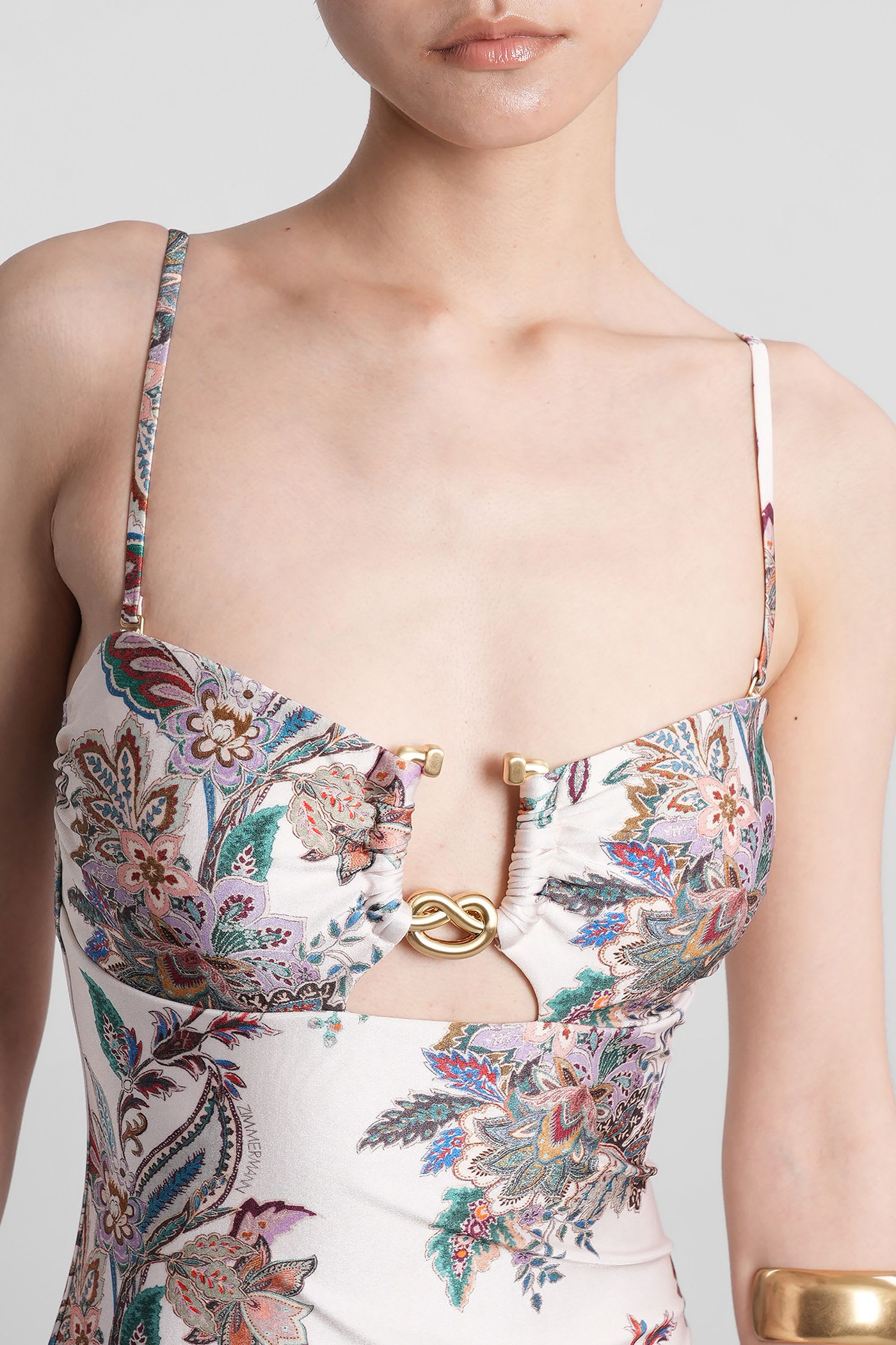 Zimmermann Beige Floral Printed Swimsuit In White