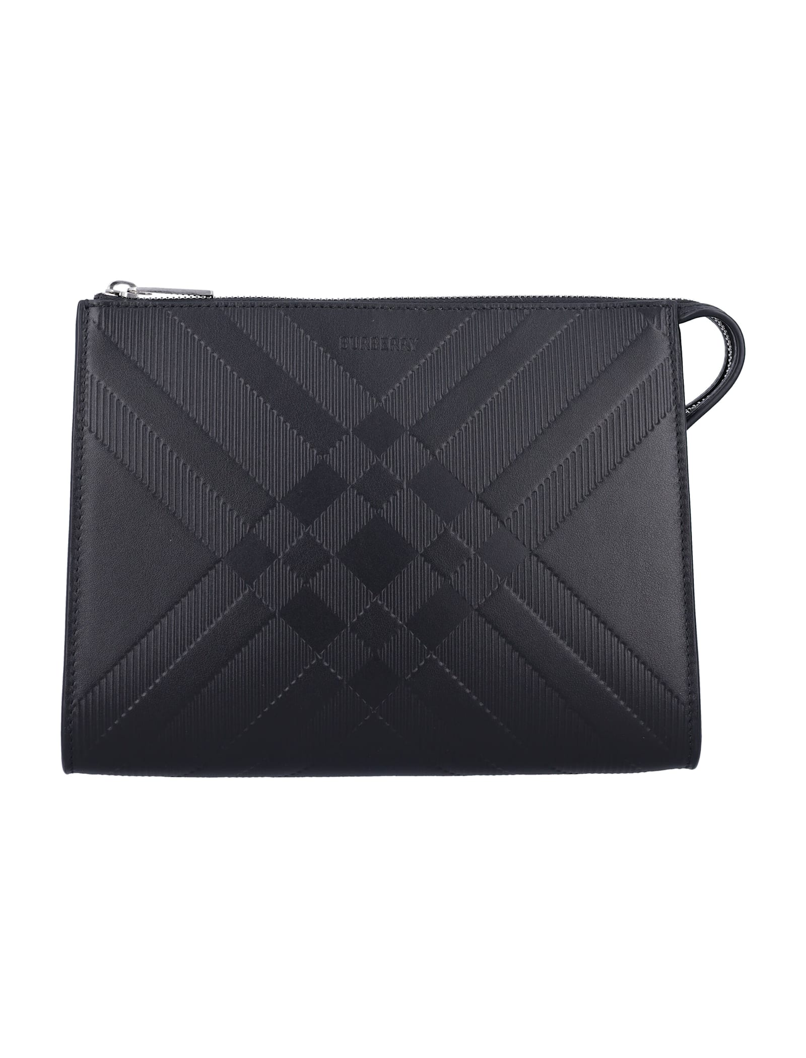 Burberry Men's Embossed Check Leather Pouch In Black