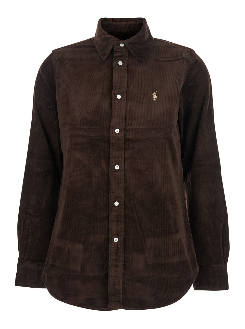 Ralph Lauren Brown Shirt With Classic Collar And Pony Embroidery On The Front In Corduroy Woman