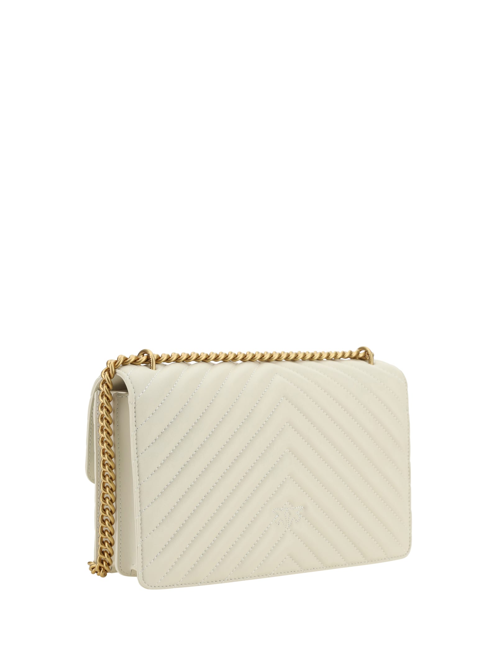 Shop Pinko Love One Classic Shoulder Bag In Bianco Seta-antique Gold