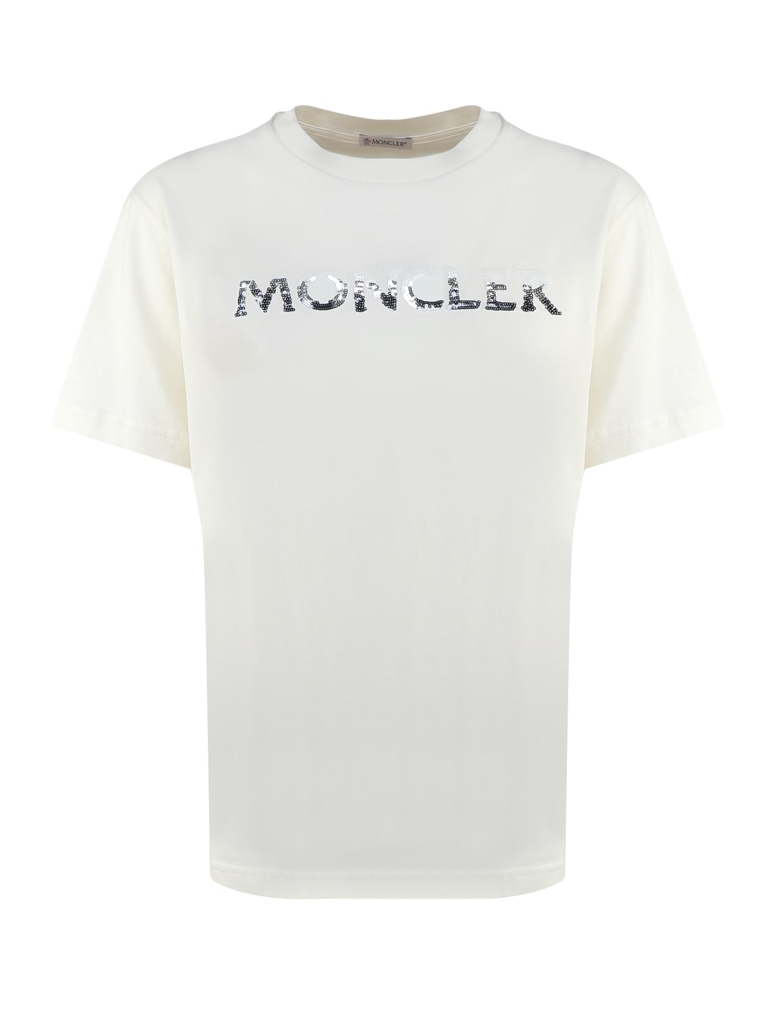 Shop Moncler T-shirt With Sequin Logo In White