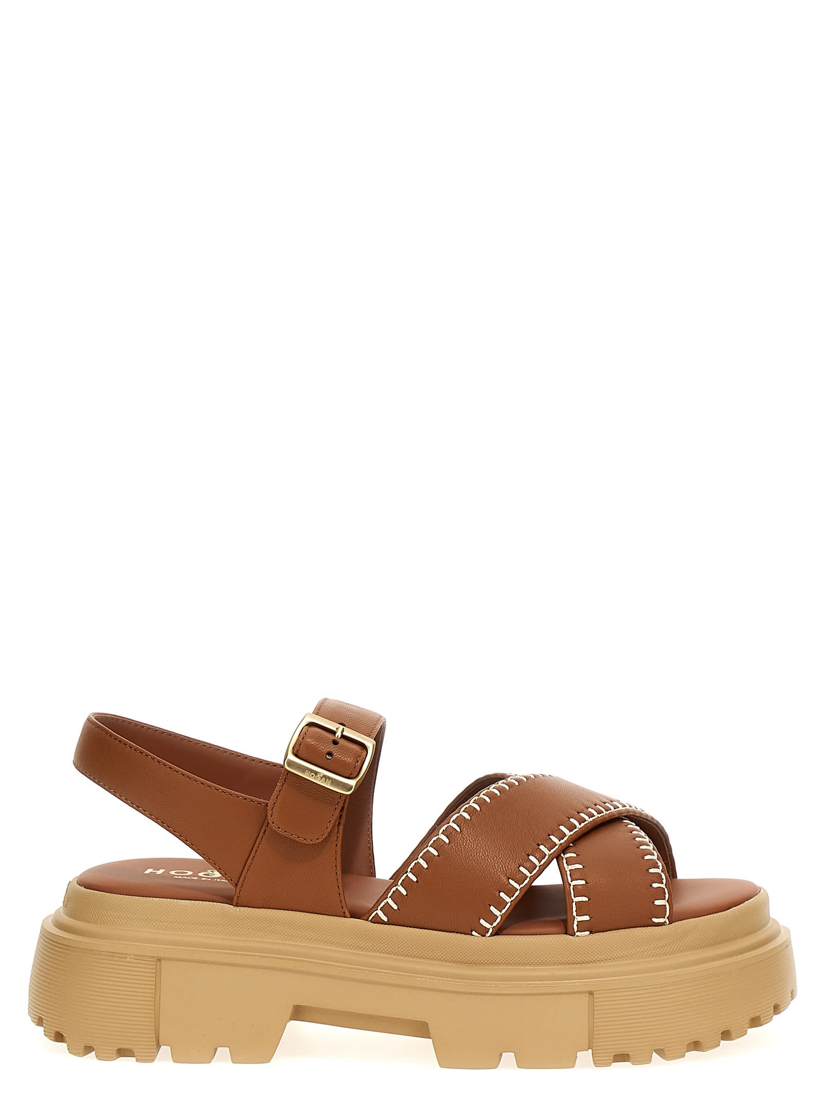 Shop Hogan Leather Sandals In Leather Brown