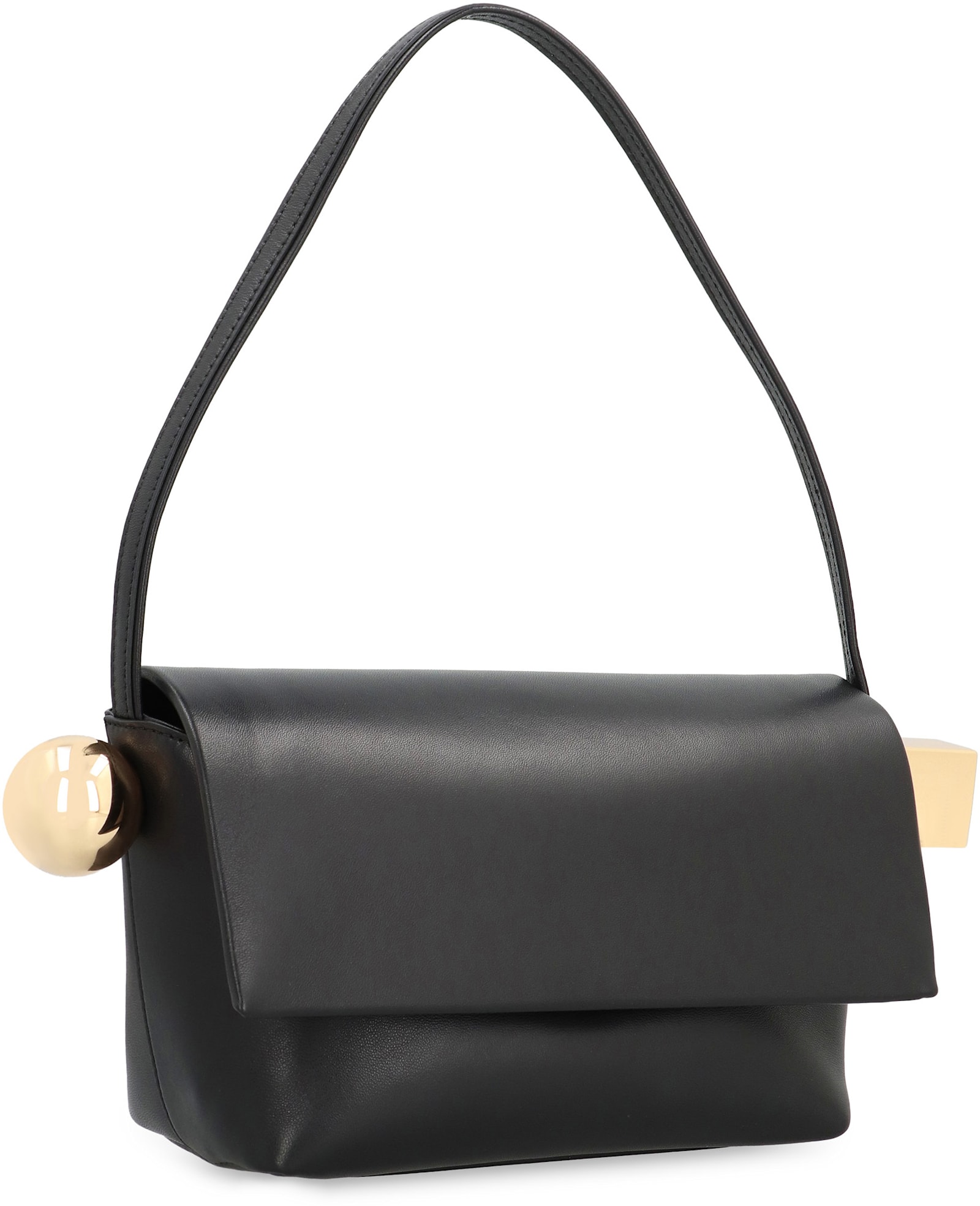 Shop Jacquemus Le Rond Carré Leather Shoulder Bag In Black