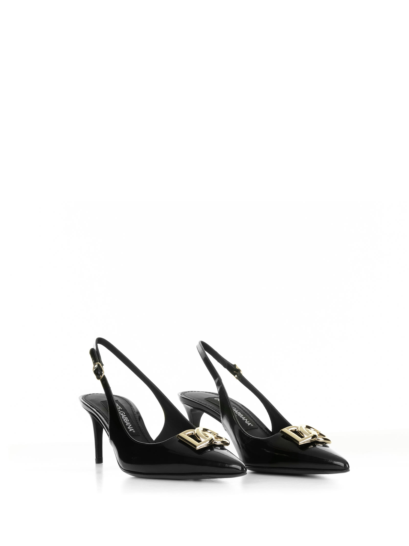 Dolce & Gabbana Leather Slingback Pumps With Logo In Black