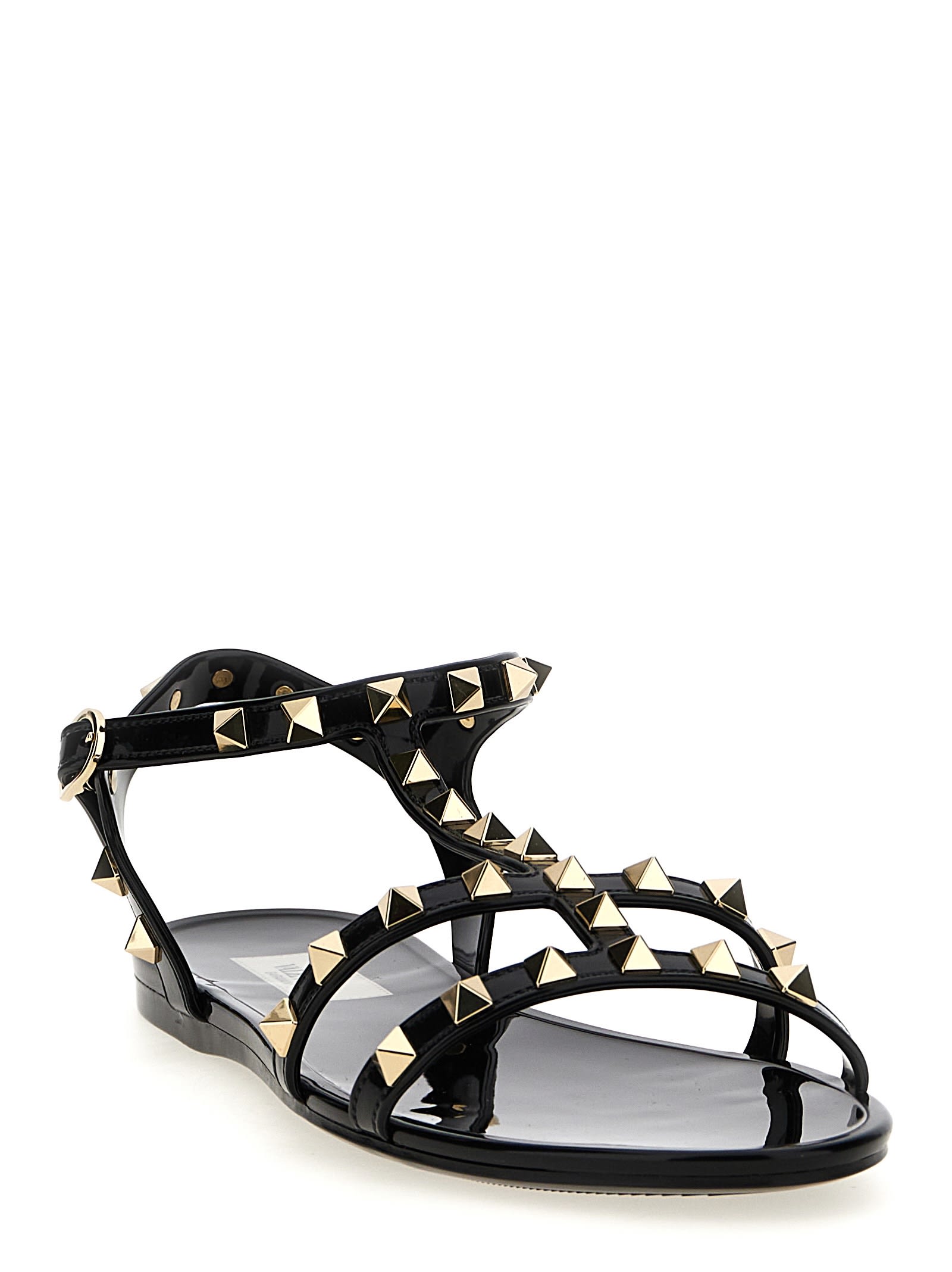 Valentino Rockstud Flat Sole Open Toe Sandals In Black