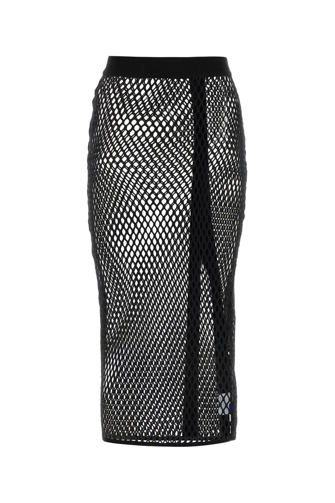 Shop Off-white High-waist Mesh Midi Skirt In Black