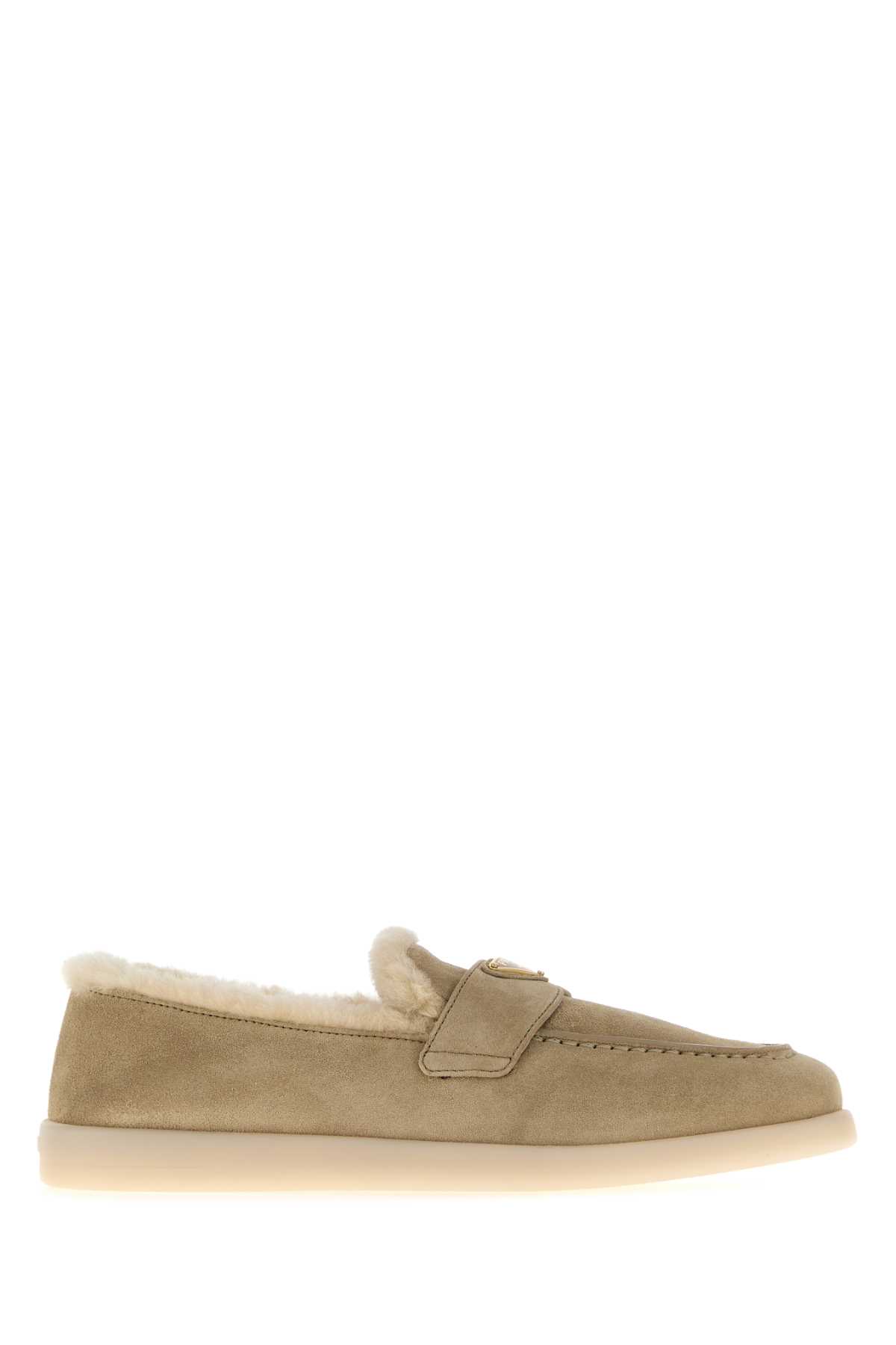 Prada Logo Plaque Slip-on Loafers In Brown