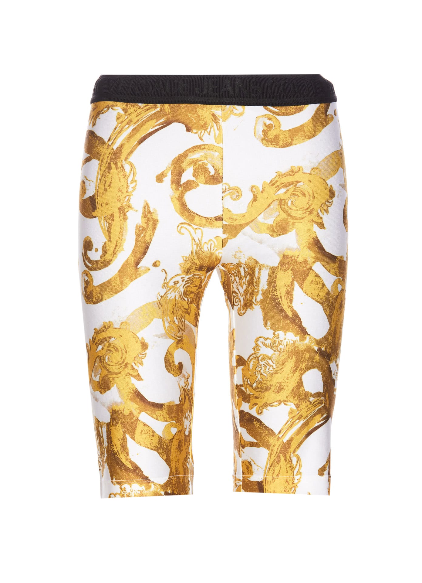 Shop Versace Jeans Couture Watercolour Couture Short Leggings In White