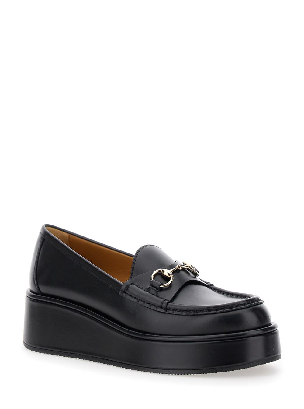 Gucci Black Loafers With Oversized Platform In Leather Woman In Animal Print