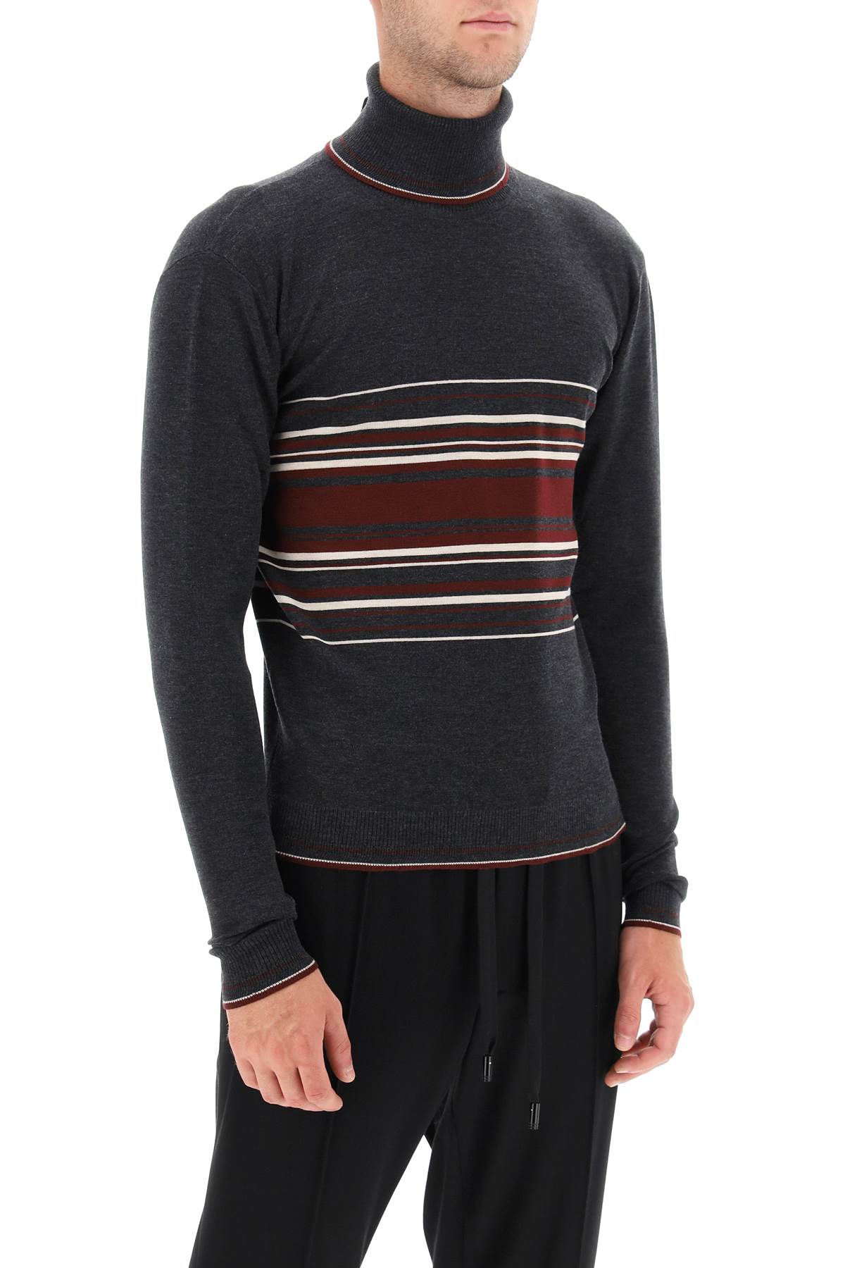 Shop Dolce & Gabbana Striped Wool Turtleneck Sweater In Variante Abbinata (grey)
