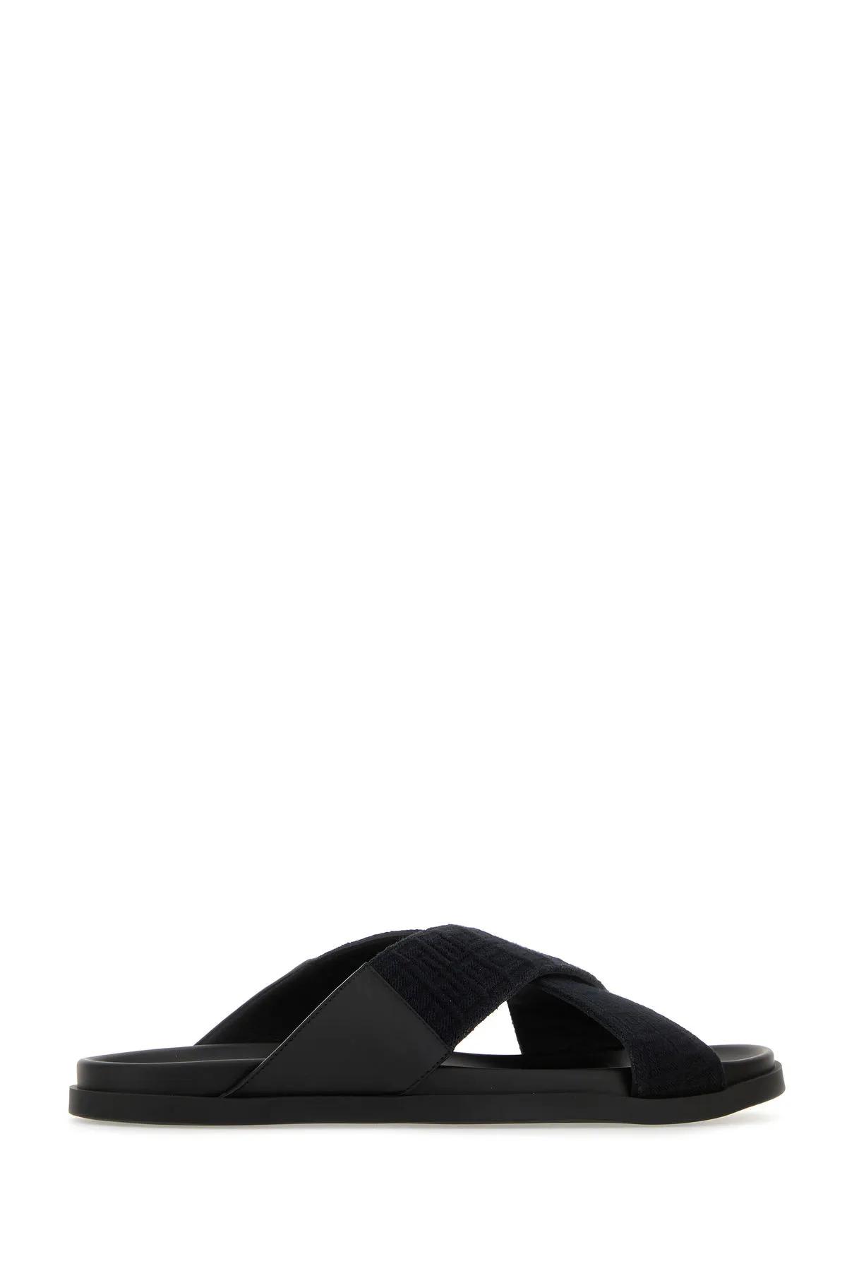 Shop Givenchy Black Leather And Cotton Slippers