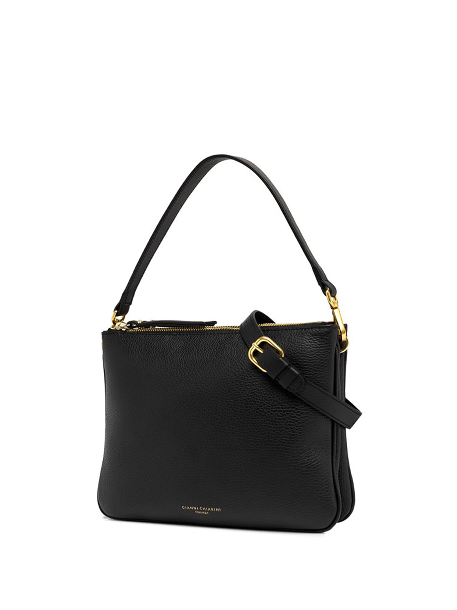 Shop Gianni Chiarini Black Frida Shoulder Bag In Matte Leather In Nero