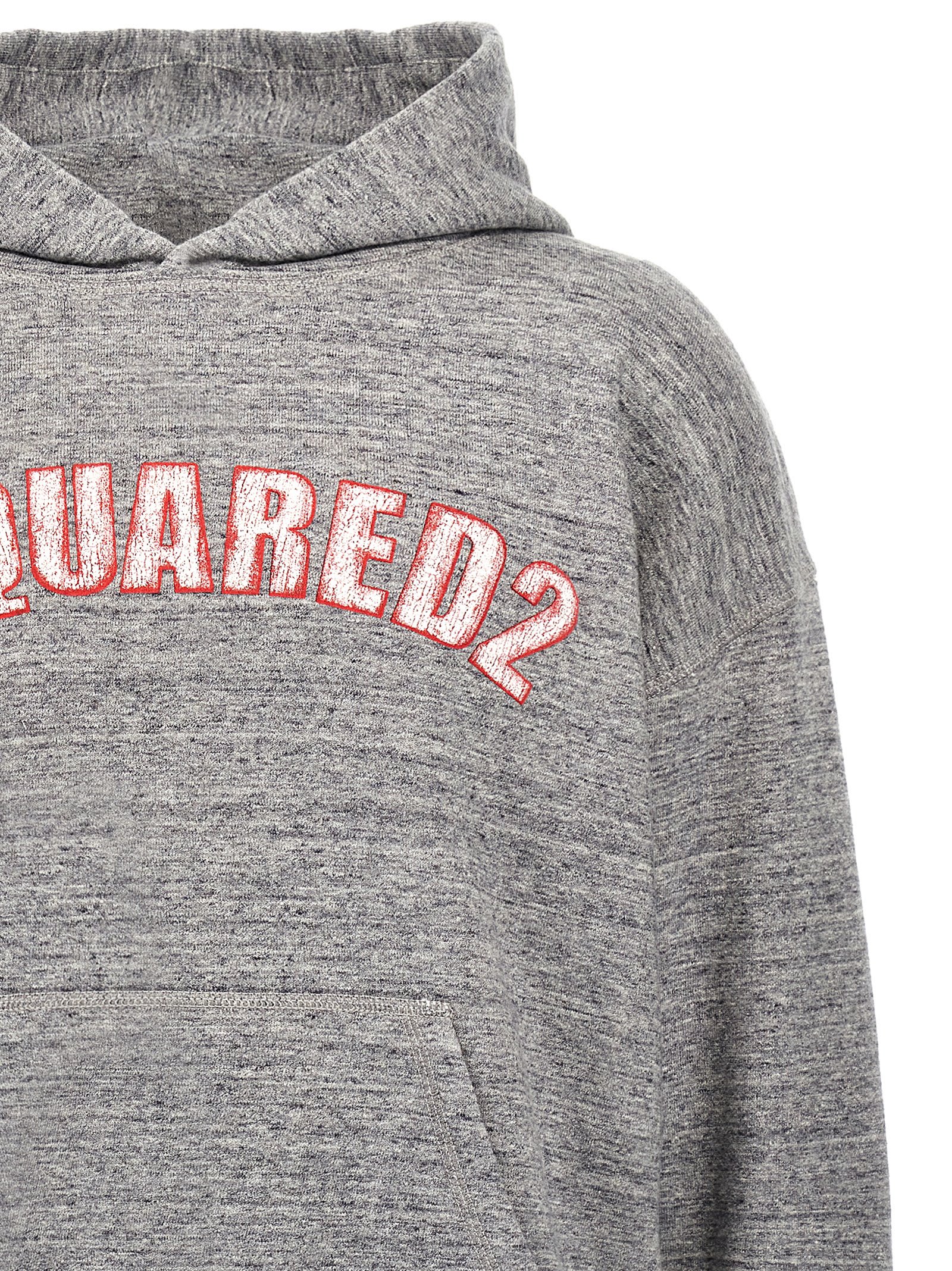Dsquared2 Hooded Kangaroo Pocket Sweater With Ribbed Cuffs In Gray