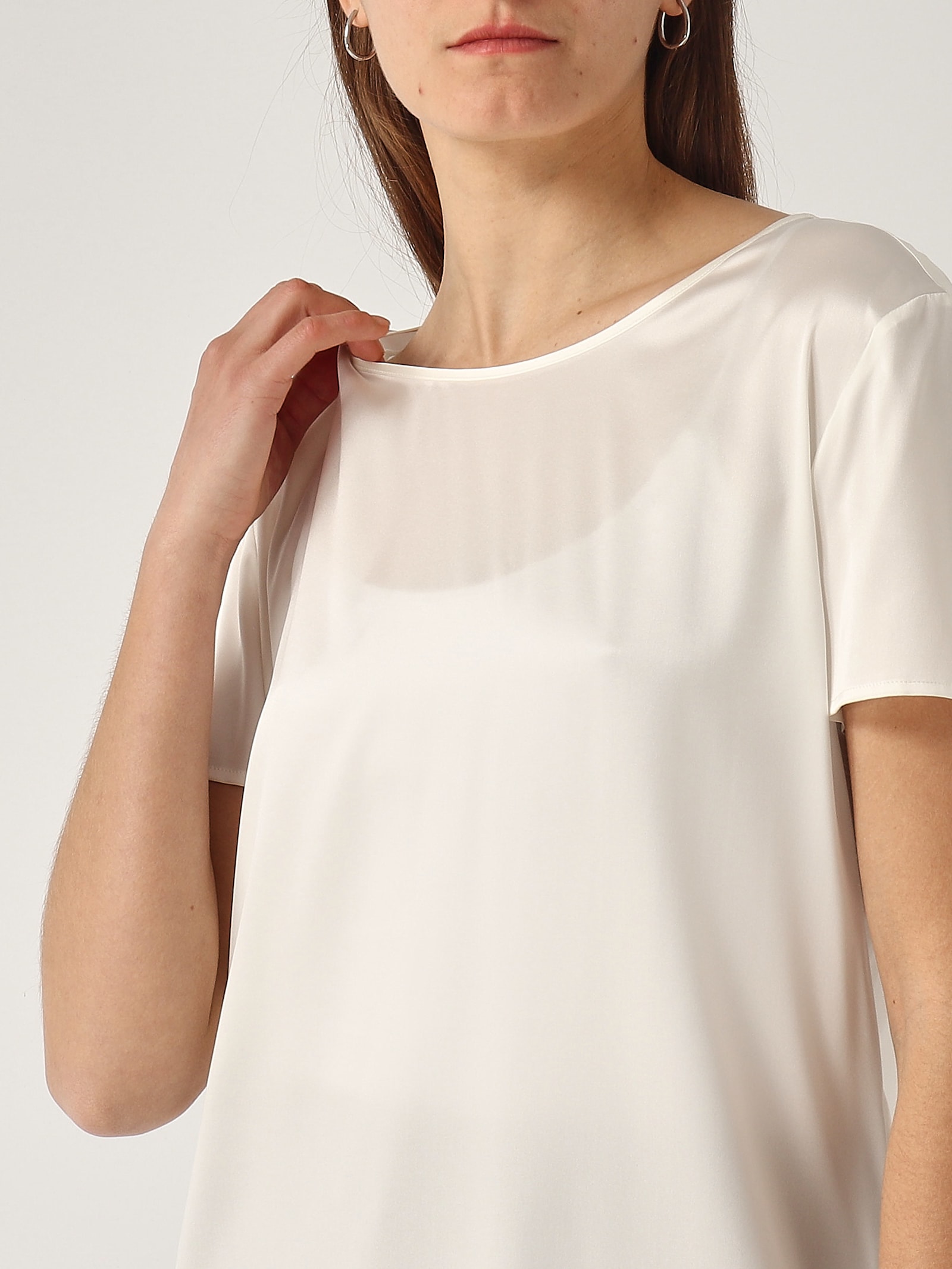 Max Mara Cortona Silk Satin T-shirt In Bianco