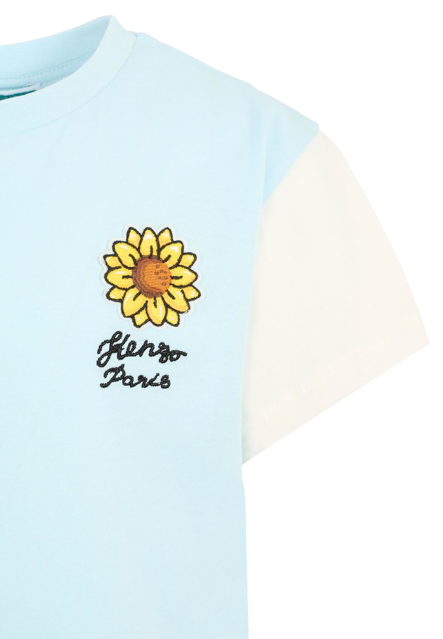 Kenzo Light Blue T-shirt For Boy With Sunflower In Blue